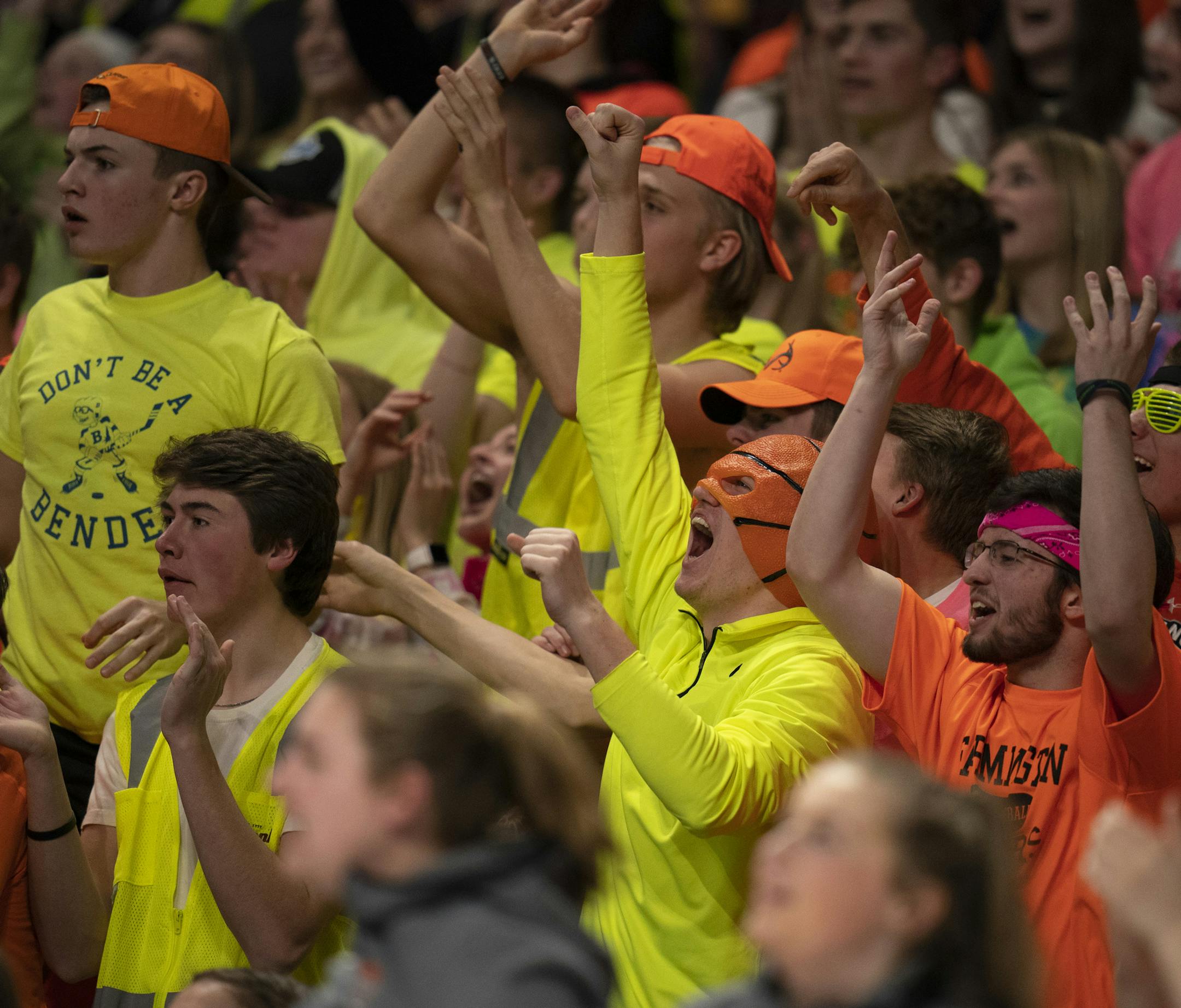 Farmington fans cheered for their team as they held off St. Michael-Albertville in the second half. ] JEFF WHEELER • Jeff.Wheeler@startribune.com Farmington held on to defeat St. Michael-Albertville 78-59 in a Minnesota State High School League Class 4A Girls' Basketball Tournament semi-final game Thursday night, March 12, 2020 at Williams Arena in Minneapolis. ORG XMIT: MIN2003122219361141