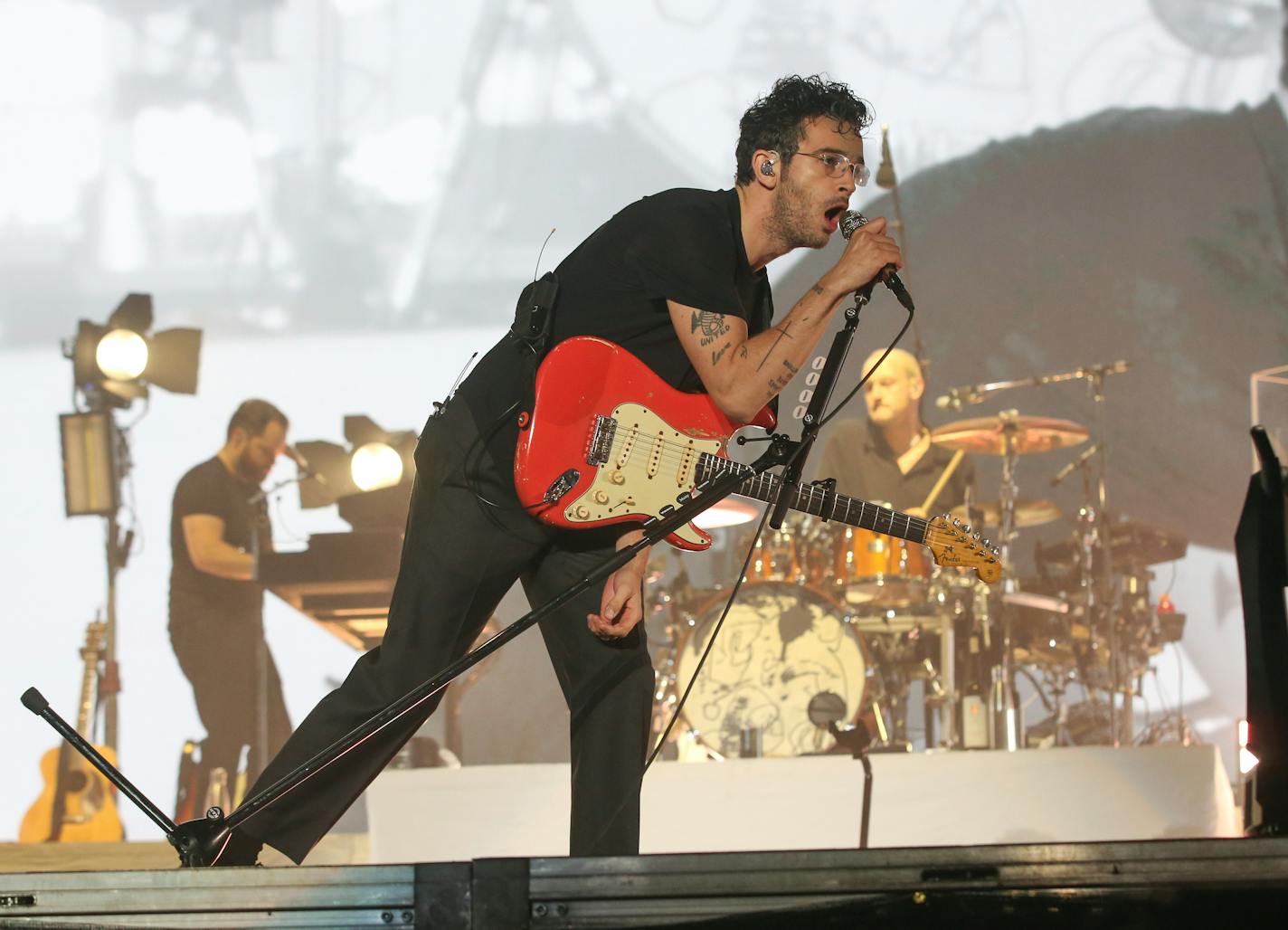 Matty Healy of The 1975 performs during the second weekend of the Austin City Limits Music Festival, Saturday, Oct. 14, 2023, at Zilker Park in Austin, Texas. (Photo by Jack Plunkett/Invision/AP)