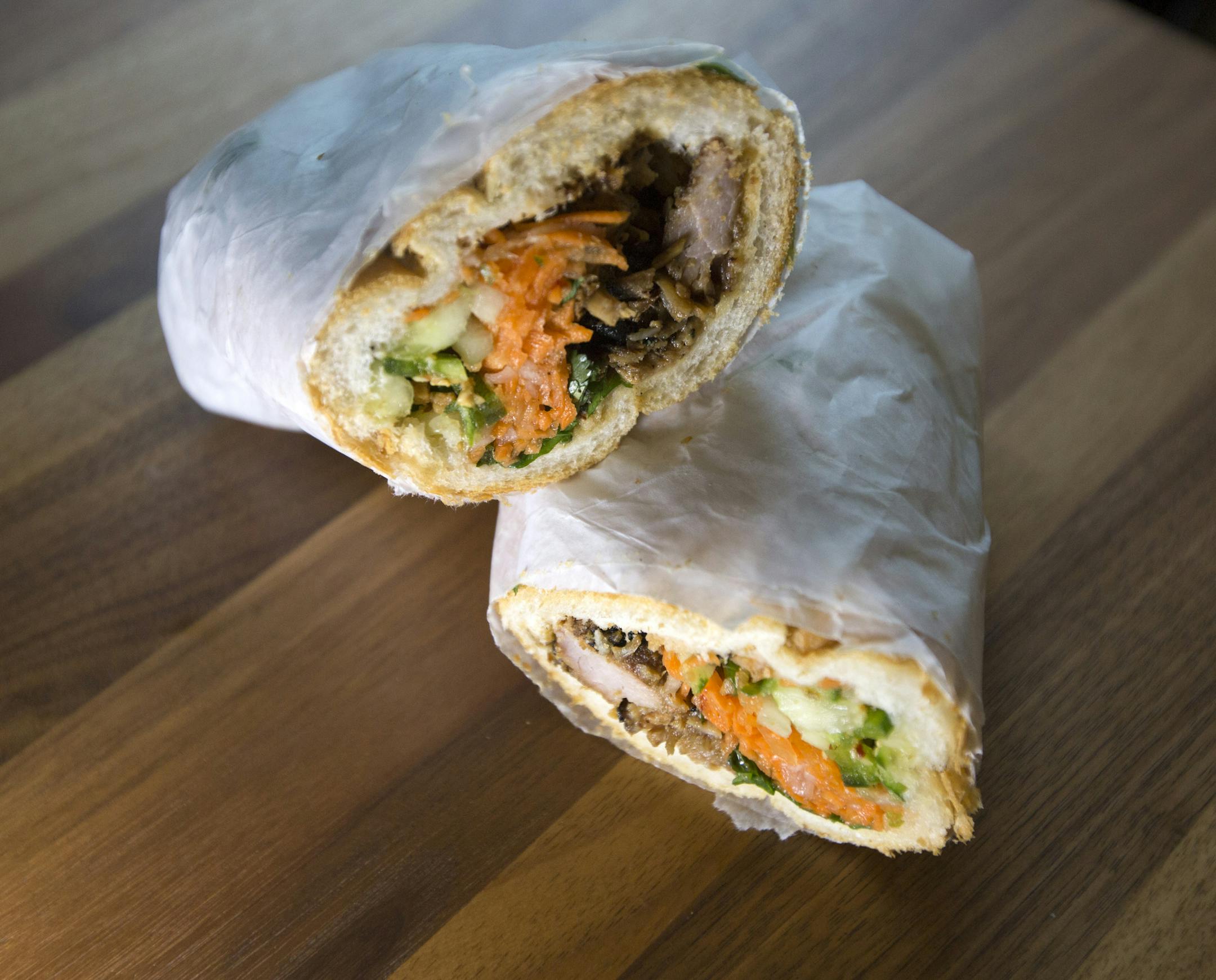 A taste of a half-dozen (relative) newcomers on the Mpls skyway system, including World Cafe, Bep Eatery and Green + the Grain. Here, Bep Eatery, banh mi. ] Brian.Peterson@startribune.com Minneapolis, MN - 01/28/2016