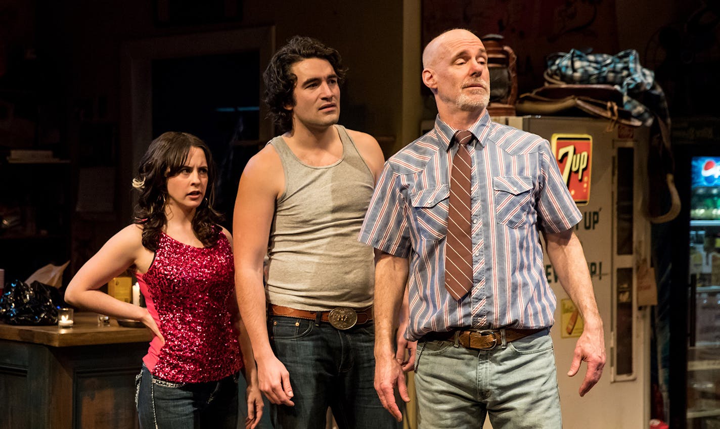 Christian Bardin, Nate Cheeseman and Terry Hempleman in "Lone Star Spirits" at the Jungle Theater.