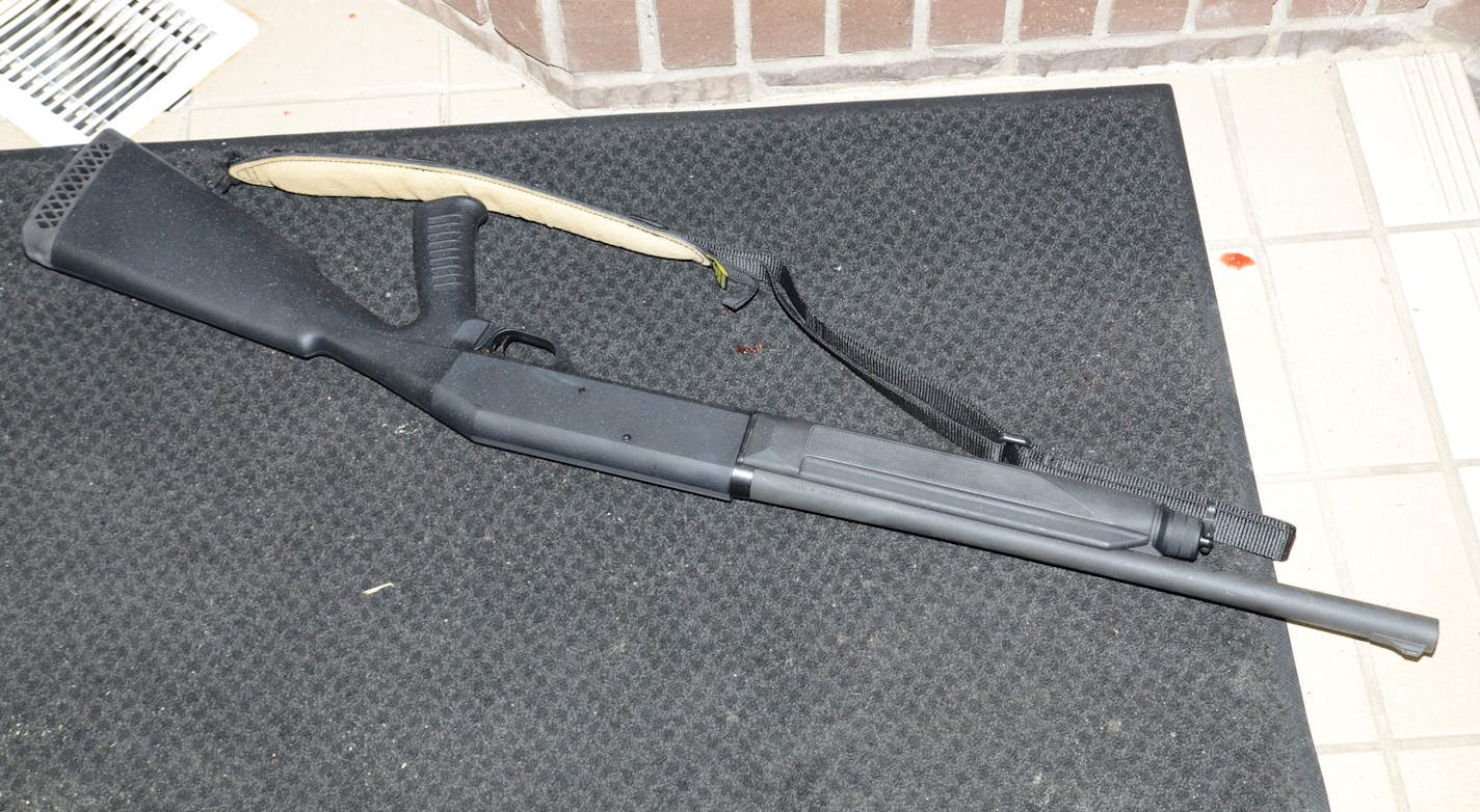 Photo courtesy of the New Hope police: Kmetz's shotgun after the shooting.