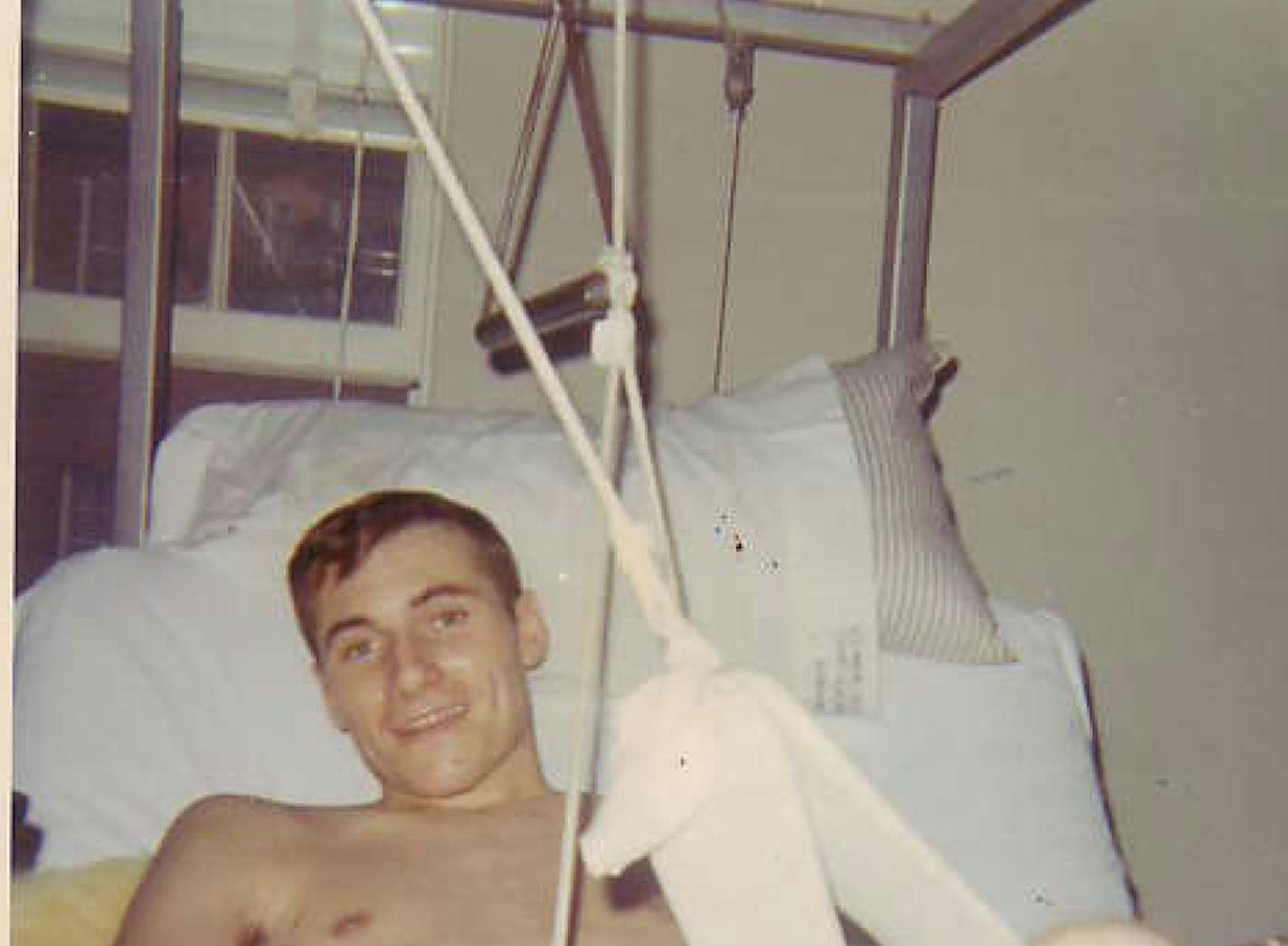 Pic 3: Charles &#x201a;&#xc4;&#xfa;Doc&#x201a;&#xc4;&#xf9; Nightingale, recovering from his helicopter crash in 1967. Credit: Provided by Norman LaFountaine