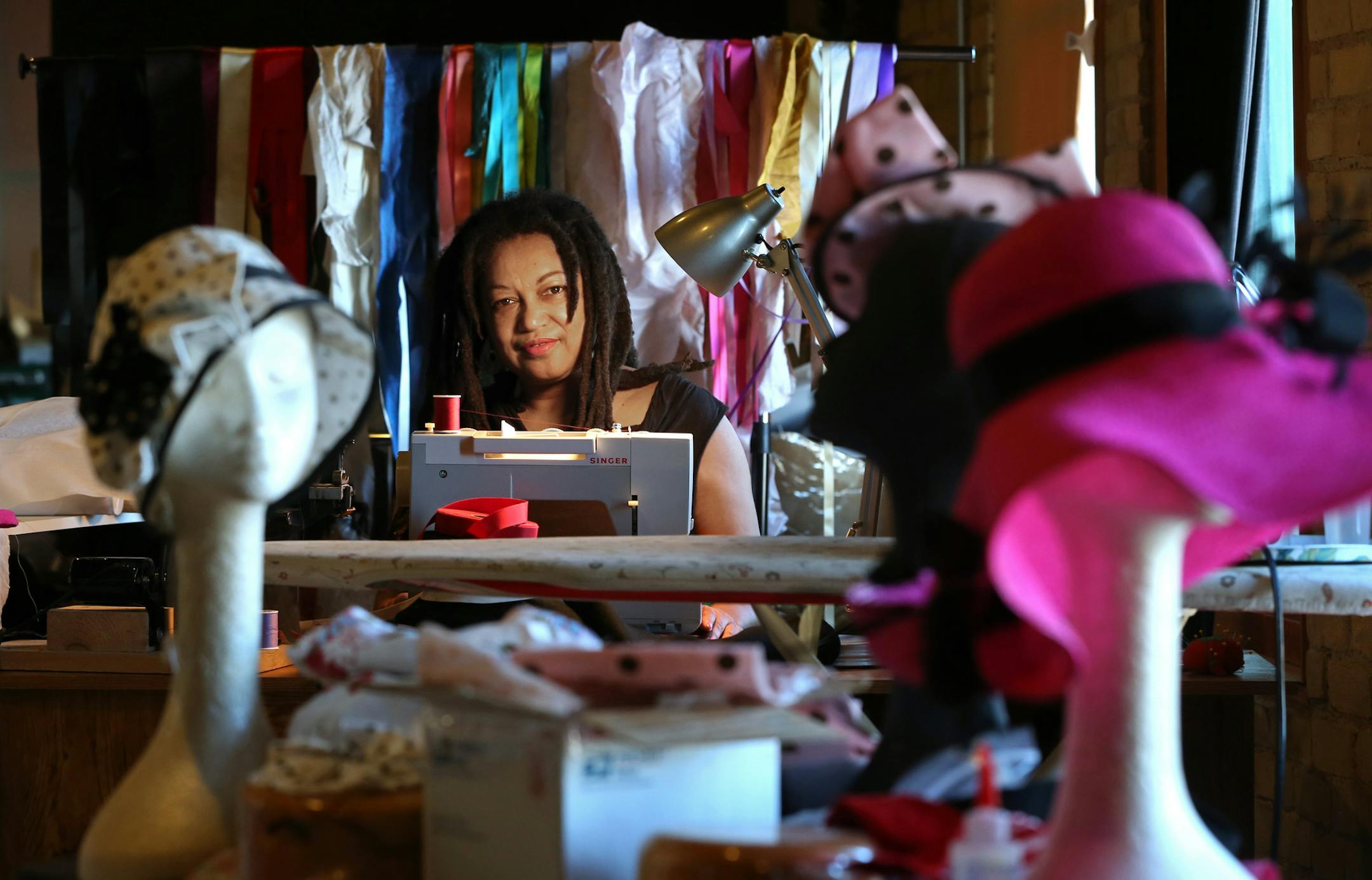 For hat maker Angie Hall Sandifer, the bigger the better. She makes custom hats, large ladies hats, for the most part for individual customers and shops in St. Paul and new Orleans. Photographed on 1/8/14.} Bruce Bisping/Star Tribune bbsiping@startribune.com