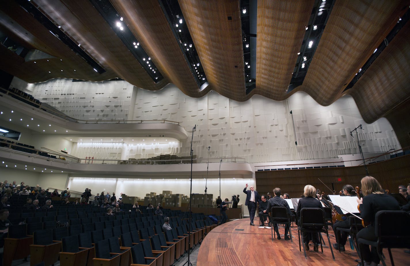 Wednesday morning the Saint Paul Chamber Orchestra held its first rehearsal in the Ordway's nearly completed new concert hall, a space designed specifically for the more intimate acoustic needs of a chamber orchestra and its audience. The hall is a project of the Arts Partnership, comprising the Ordway, SPCO, Schubert Club and Minnesota Opera. ] BRIAN PETERSON &#x201a;&#xc4;&#xa2; brianp@startribune.com St. Paul, MN - 12/10/2012