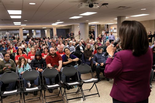 U.S. Rep. Angie Craig, a Democrat, held a town hall at Burnsville High Saturday, Jan. 26, 2019, in Burnsville, MN. Here, Craig and audience members at the town hall meeting.