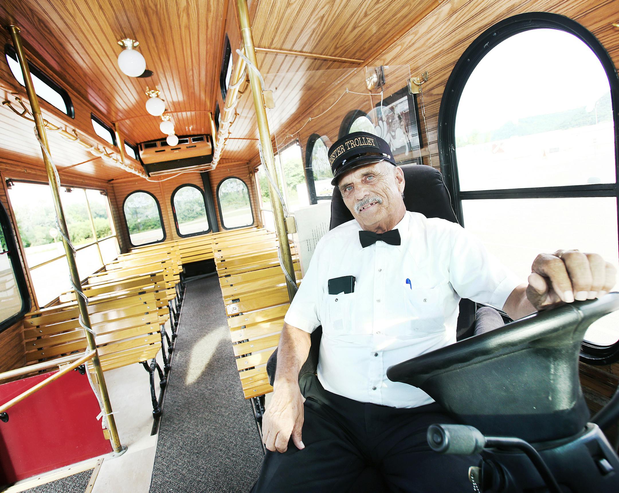 Clarence Russell of Winona has driven the Trester Trolley for the past five years and gives an almost two hour tour of some of Winona's most well known landmarks two days a week. ORG XMIT: MNWIN101