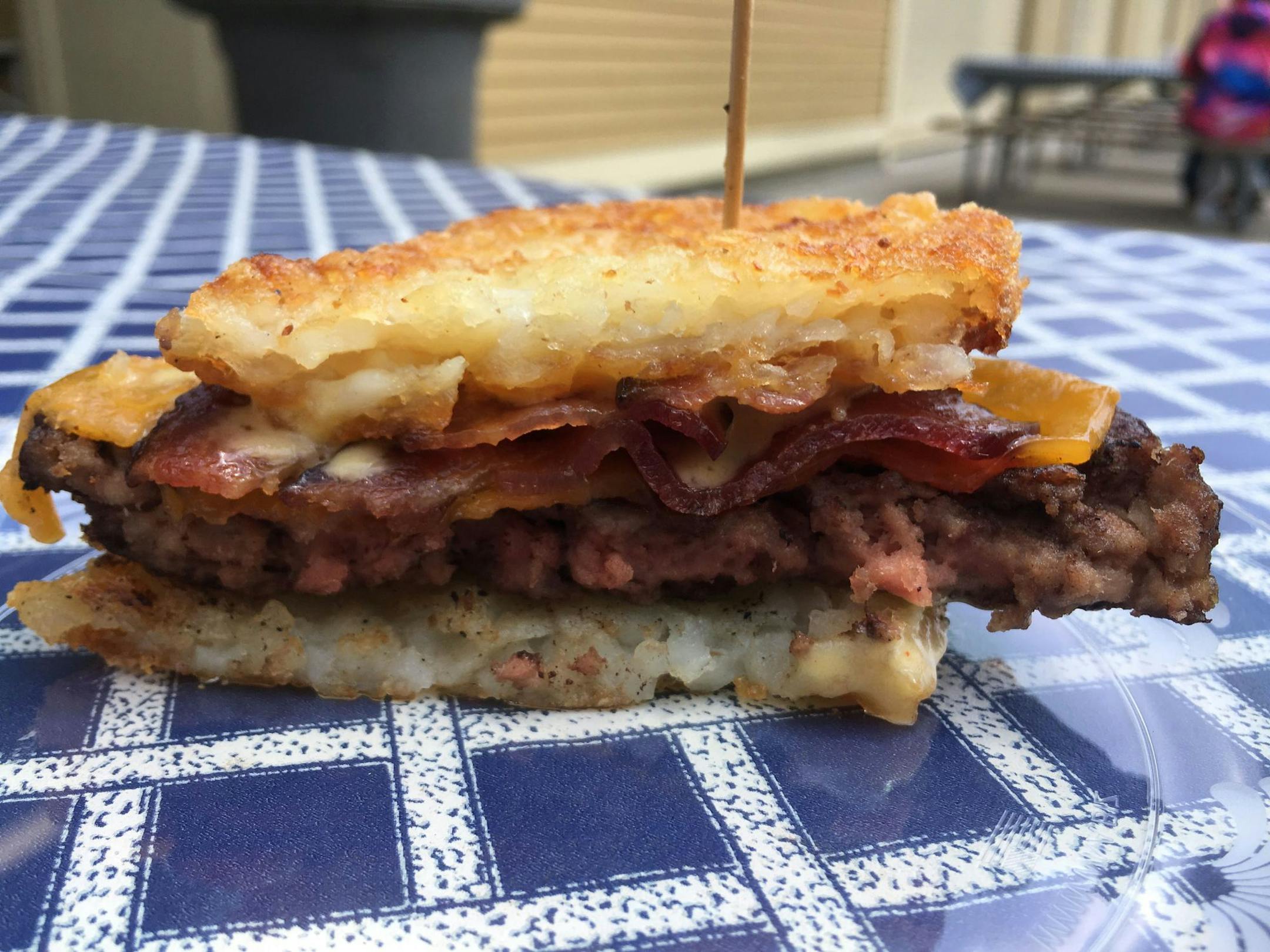 Gluten Free Hash Brown & Hollandaise Burger at Valleyfair