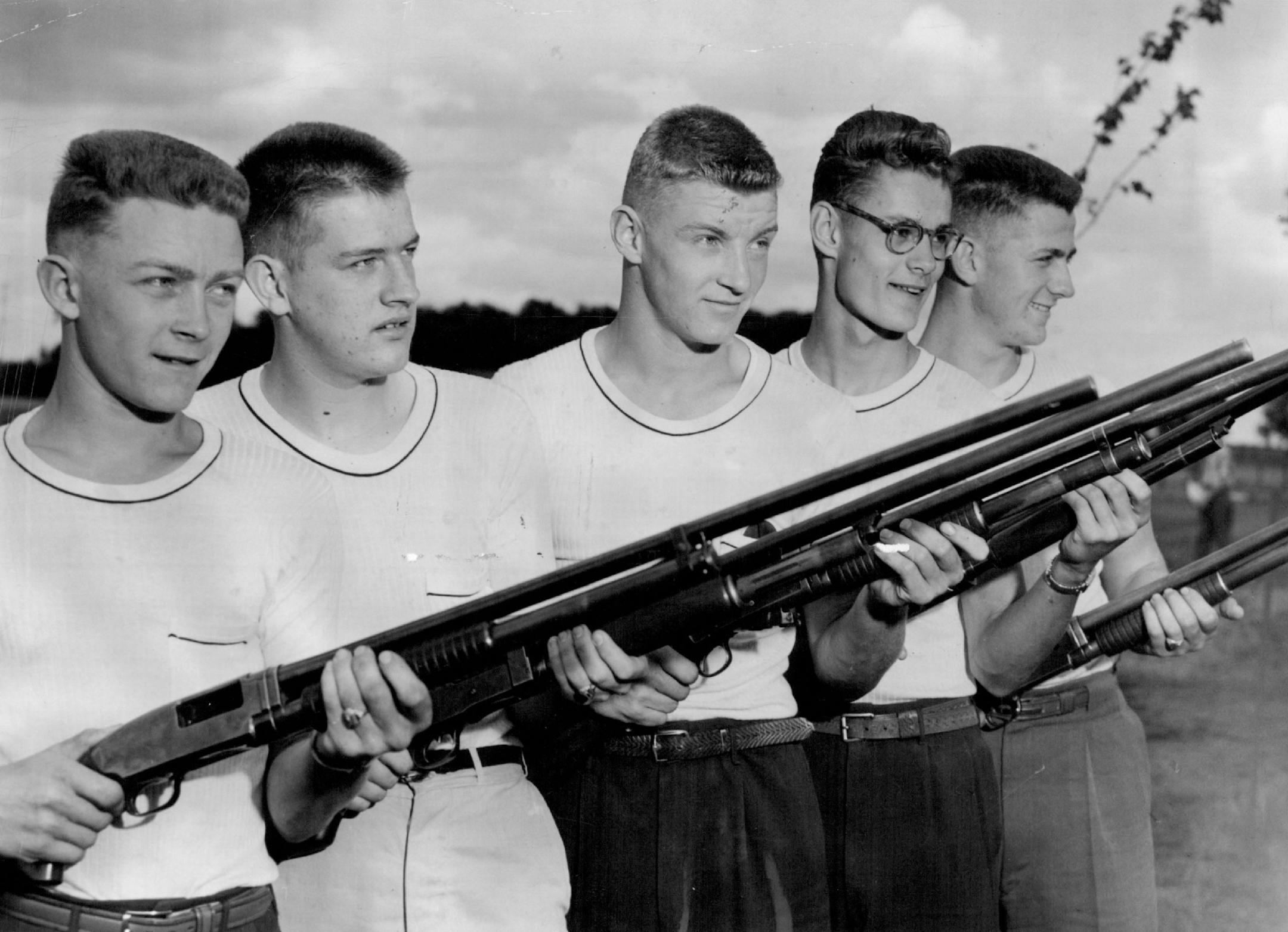 July 24, 1950: These young trap shooters from Center City, Minn., captured the team championship of the Aquatennial junior trapshoot at Twin Cities-Hopkins gun club. Left to right are Roland Westman, 18; Lloyd Anderson, 17; John Westman, 17; Vernon Rylander, 16; and Chuck Erickson.