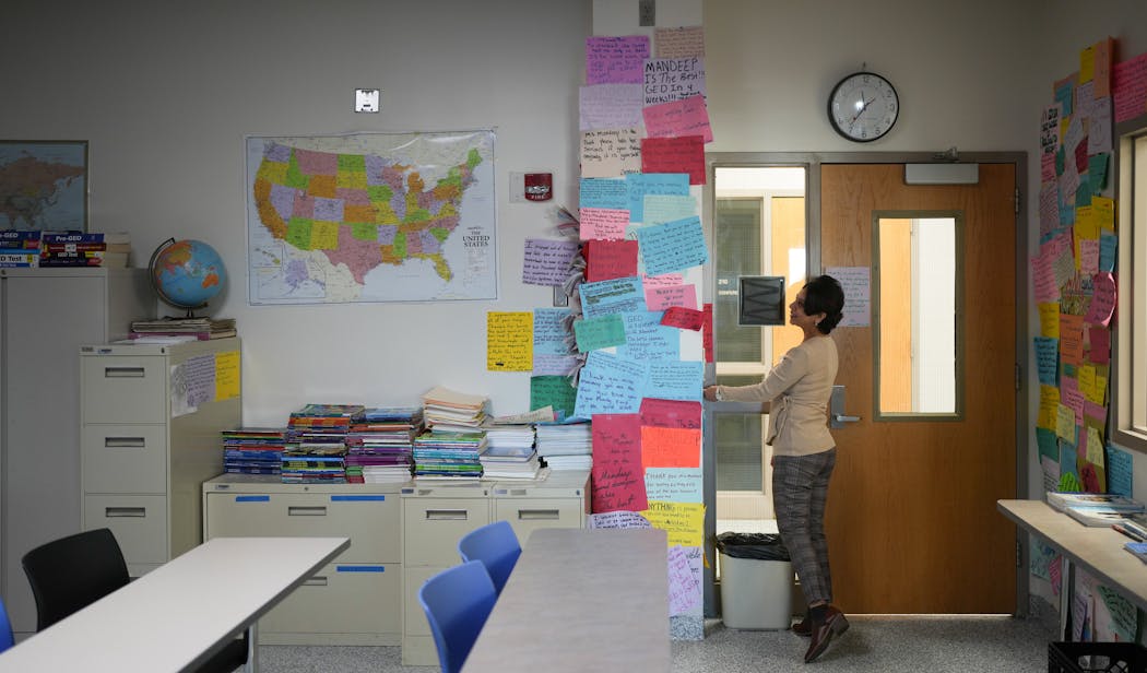 Mandeep Kathuria’s classroom is filled with thank-you notes from residents who have earned their GEDs with her help at the Hennepin County Adult Corrections Facility, also known as the workhouse.