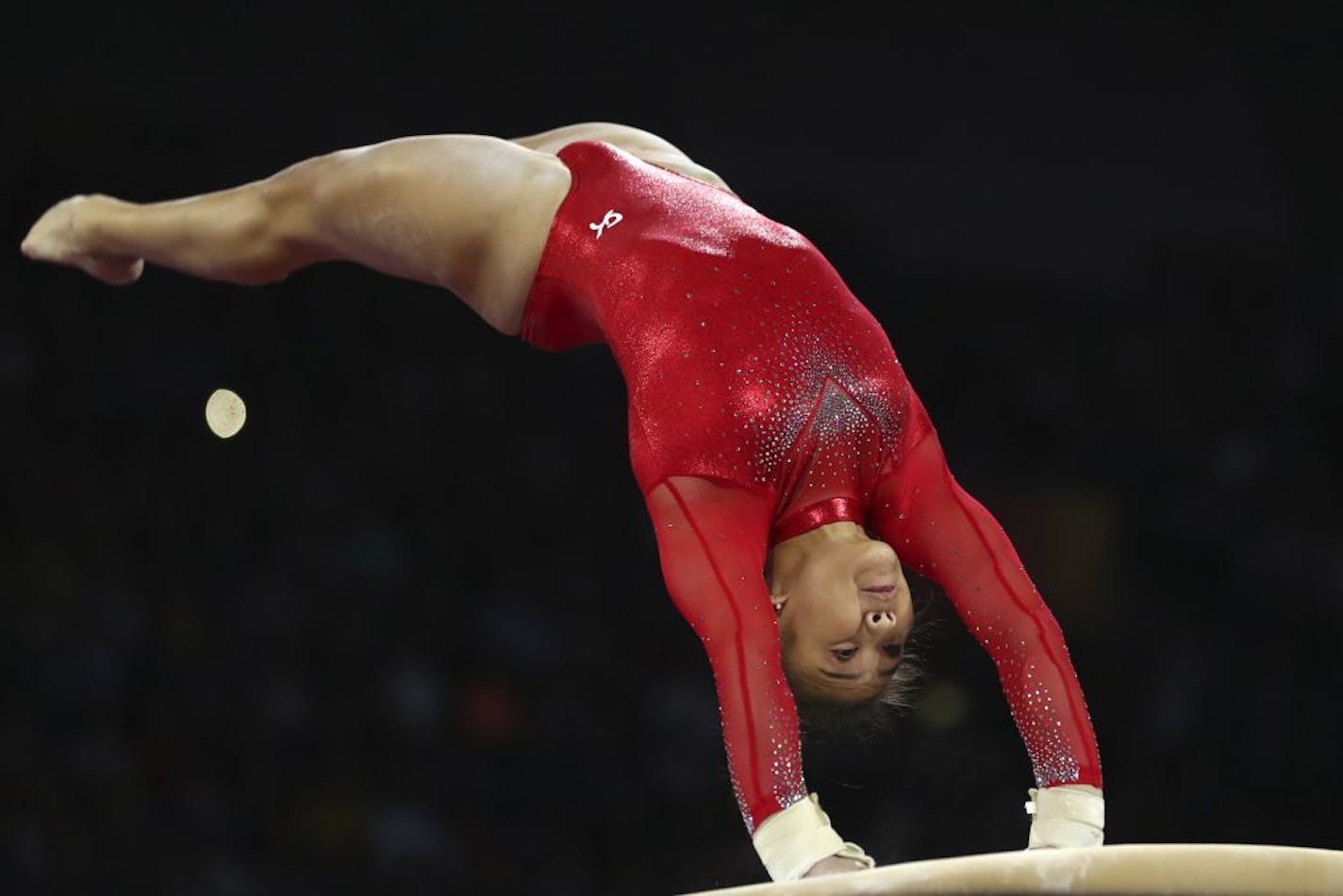 Sunisa Lee of St. Paul performs on the vault in the women's all-around final at the Gymnastics World Championships in Stuttgart, Germany, Thursday, Oct. 10, 2019.