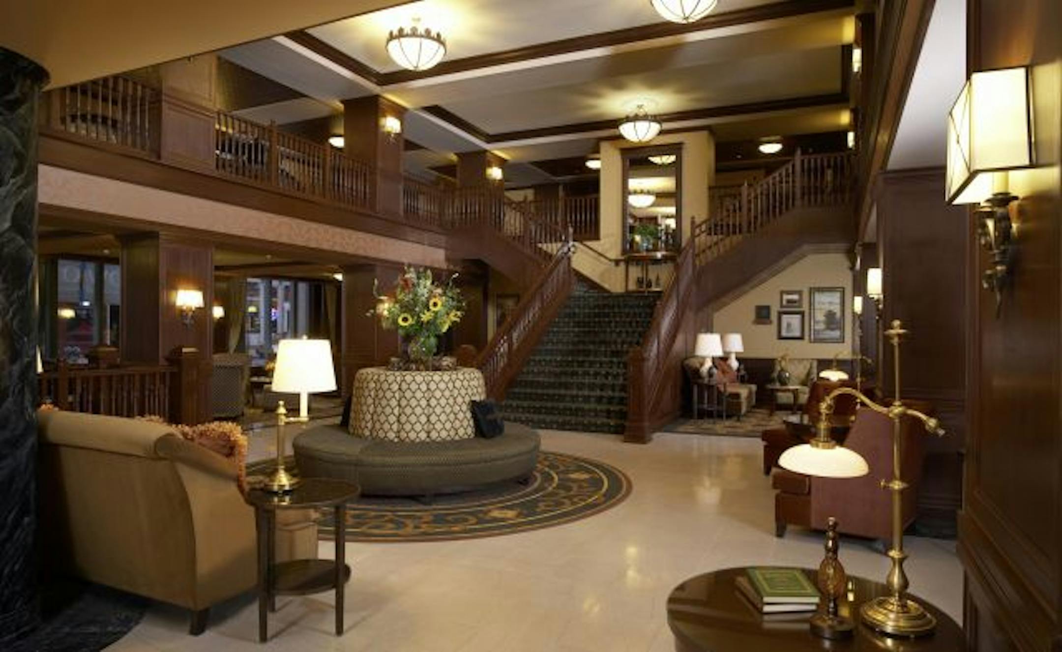 Renovated lobby at Hotel Julien in Dubuque, Iowa.