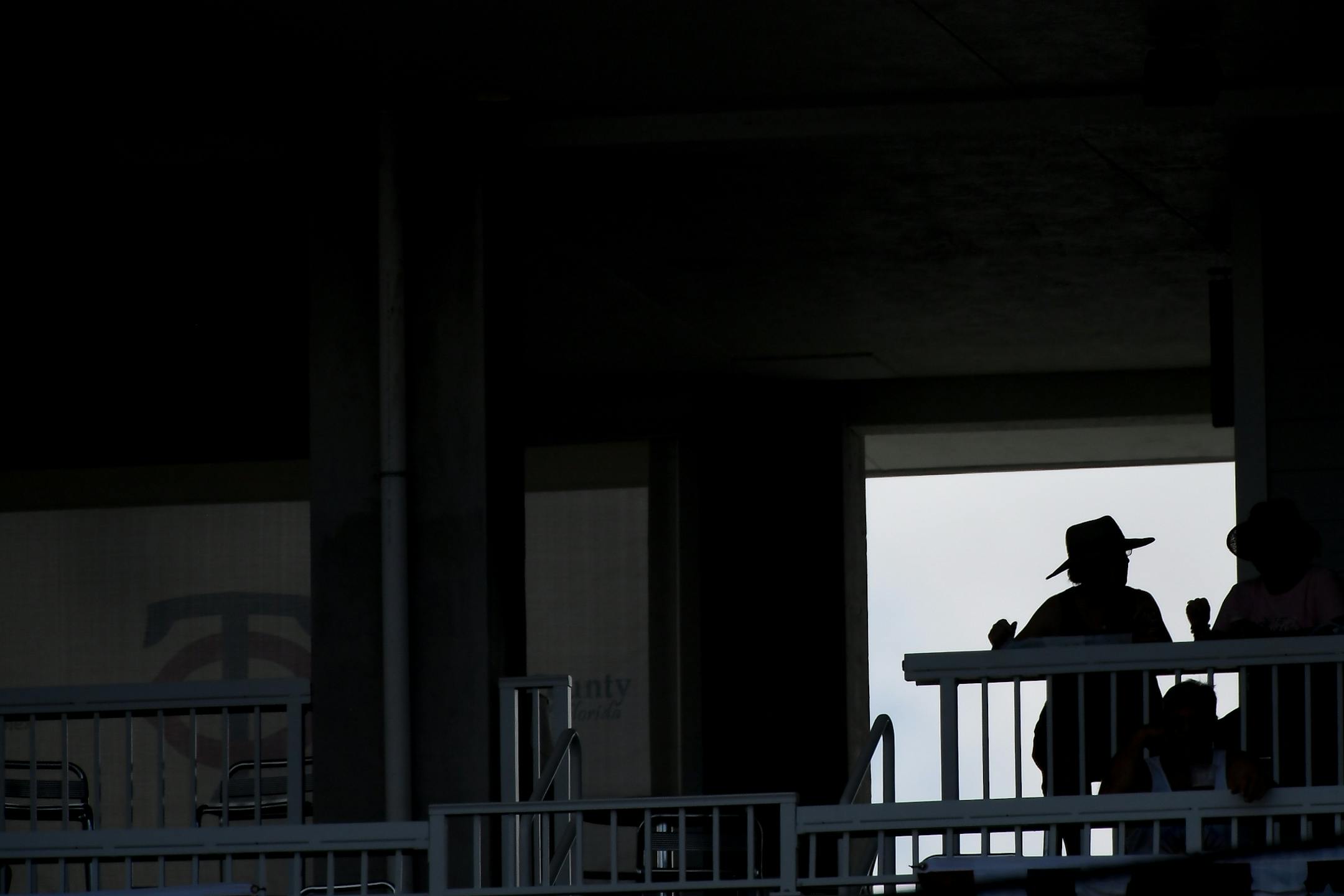 A fan was cast in silhouette in the upper deck of Hammond Field Sunday afternoon.