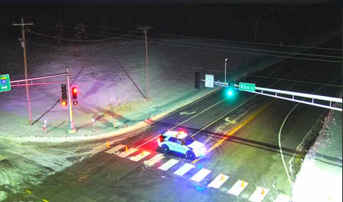 A Sheriff's Office squad car blocked Hwy. 41 just south of Hwy. 5 early Wednesday.