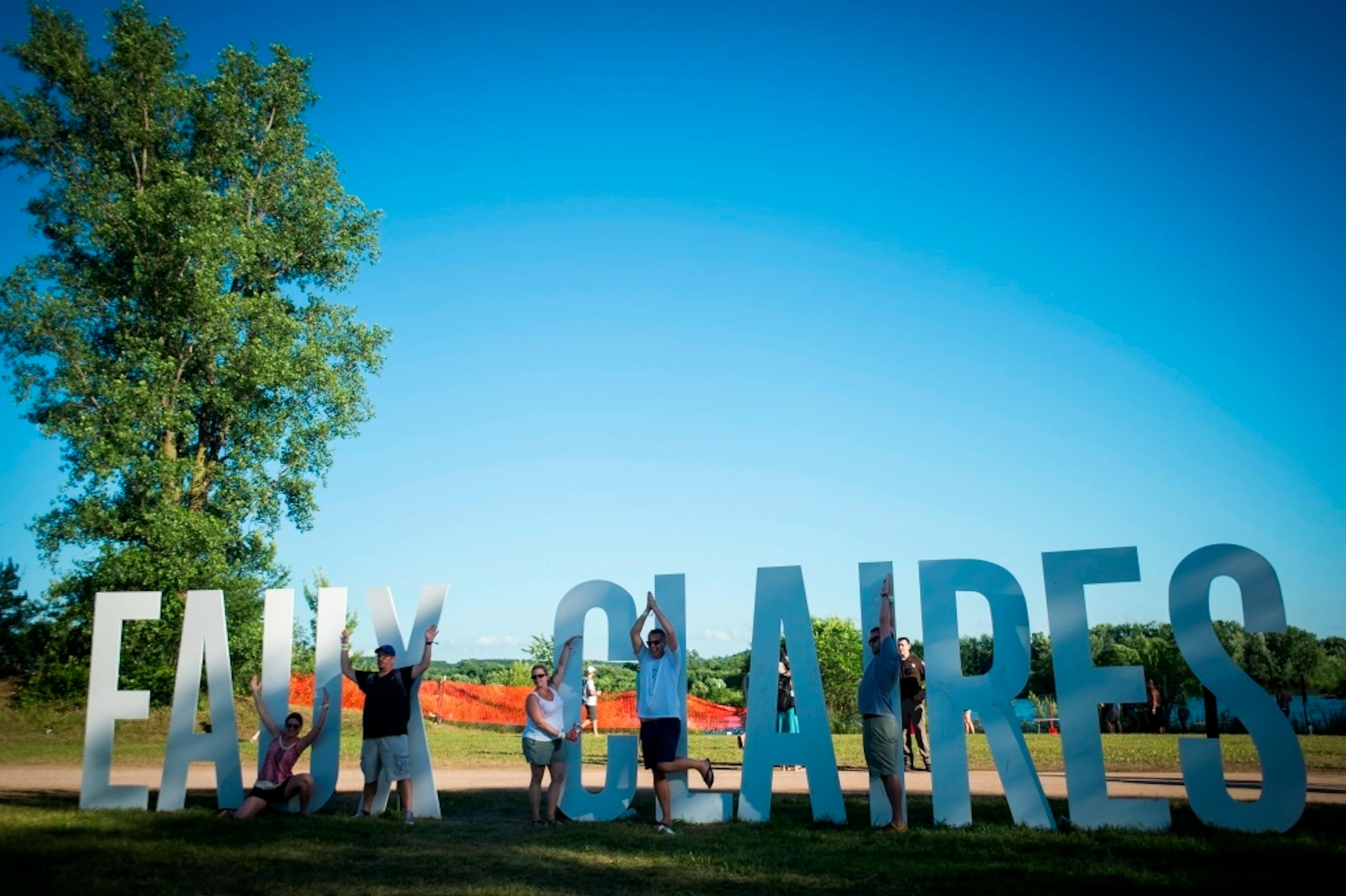 Fans took advantage of the photo-op overlooking the Chippewa River on the grounds of the Eaux Claires Music & Art Festival in 2015.