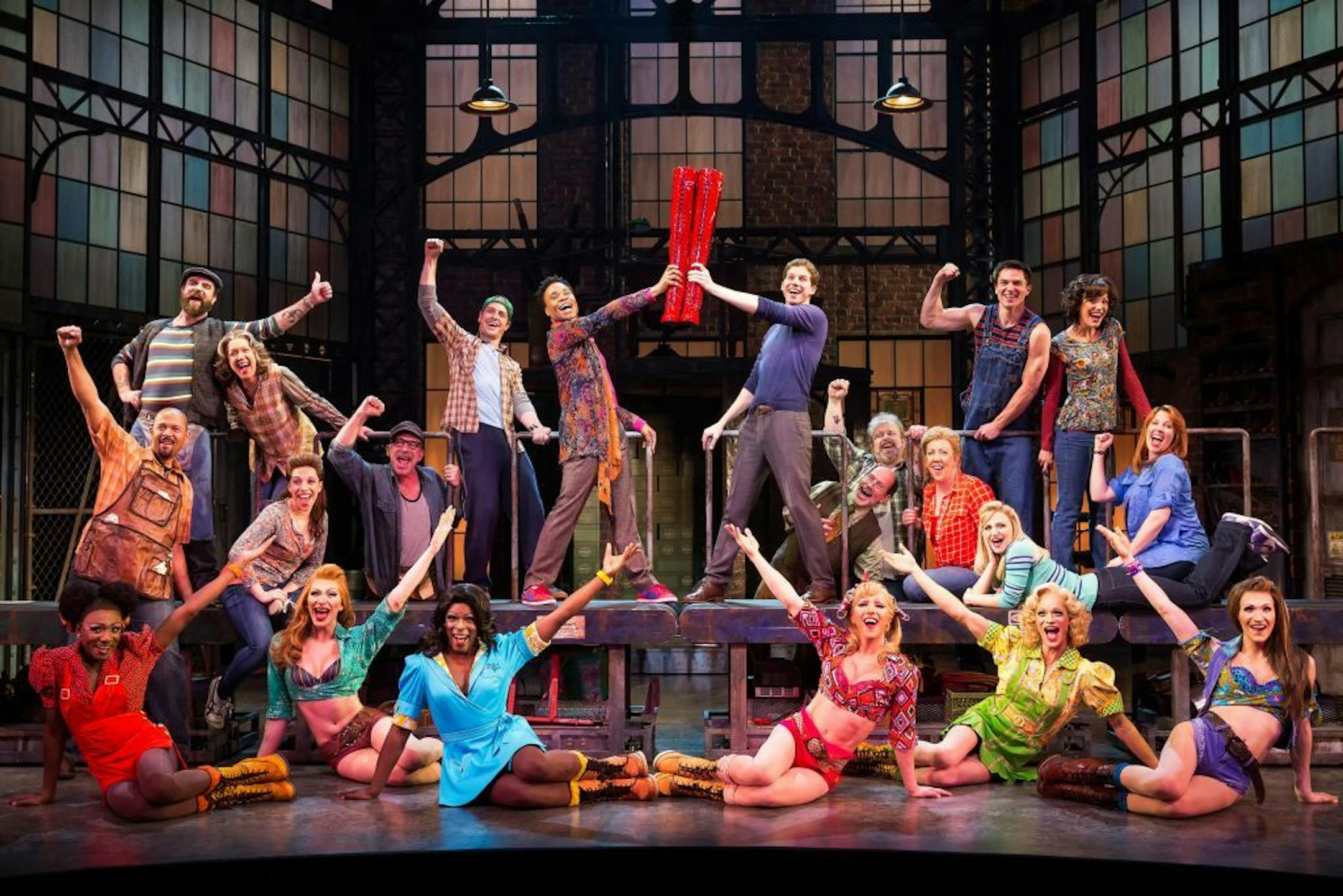 This theater image released by The O+M Company shows the cast during a performance of the musical "Kinky Boots."