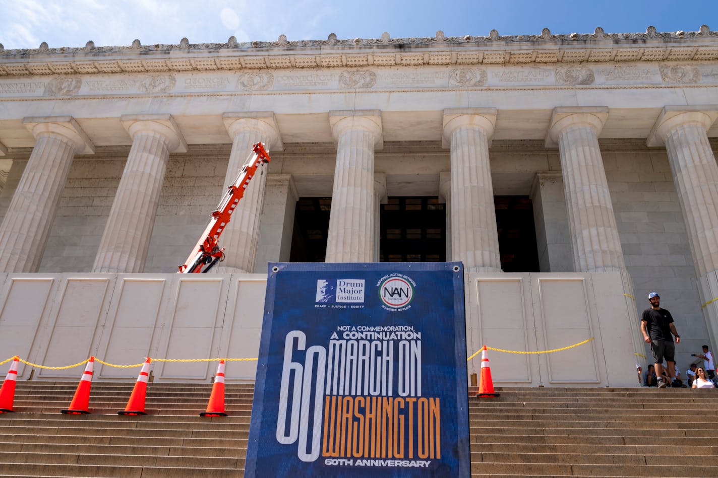 Preparations continued a day before the 60th anniversary of the March on Washington where Martin Luther King, Jr., gave his "I Have a Dream" speech at the Lincoln Memorial in Washington, Friday, Aug. 25, 2023. (AP Photo/Andrew Harnik)