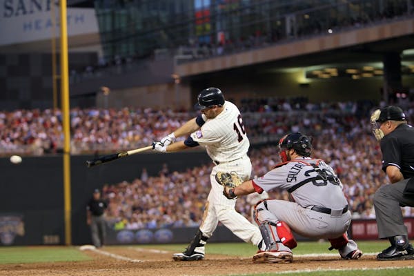 Jason Kubel knocked in Trevor Plouffe with a single, tying the score 6-6 in the eighth inning against the Red Sox on Monday night at Target Field.