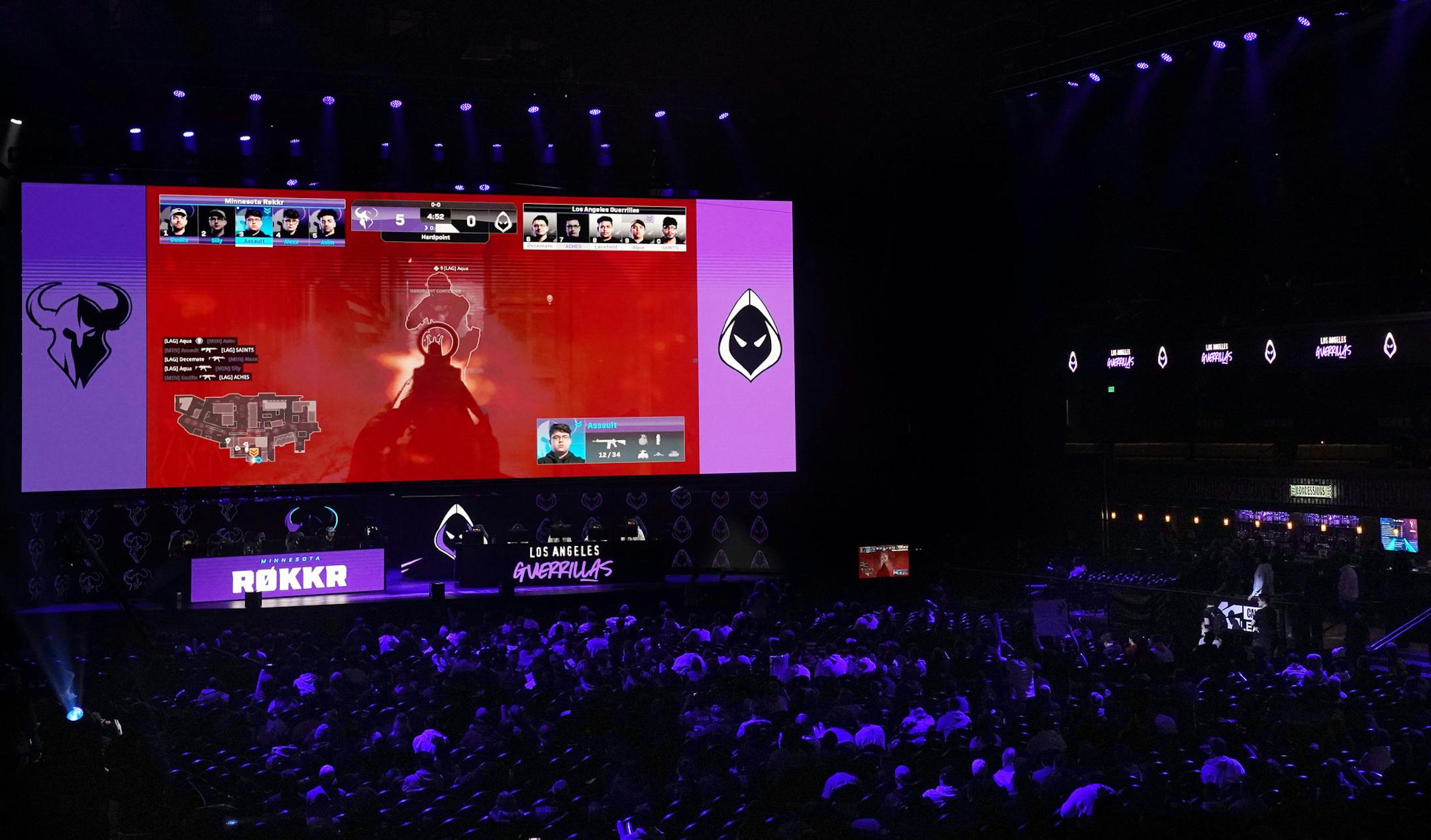 The Minnesota Rokkr took on the Los Angeles Guerrillas in Call of Duty Friday night at the Armory. ] ANTHONY SOUFFLE • anthony.souffle@startribune.com The Wilf-owned Minnesota Rokkr e-sports team competed in the first day of a three day tournament they're hosting with 12 teams from around the world playing Call of Duty in front of e-sports fans Friday, Jan. 24, 2020 at the Armory in downtown Minneapolis.