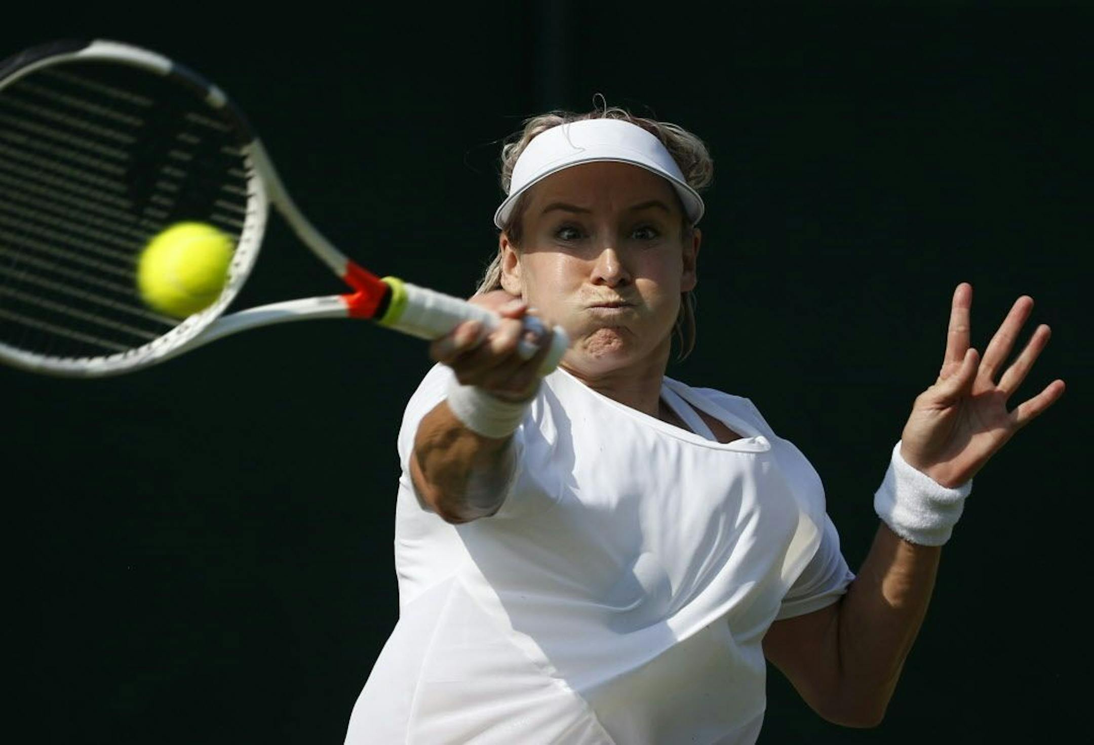Bethanie Mattek-Sands of Rochester was returning a ball against Romania's Sorana Cirstea during their Women's Singles Match at Wimbledon when she suffered a severe knee or leg injury. Thursday, July 6, 2017.