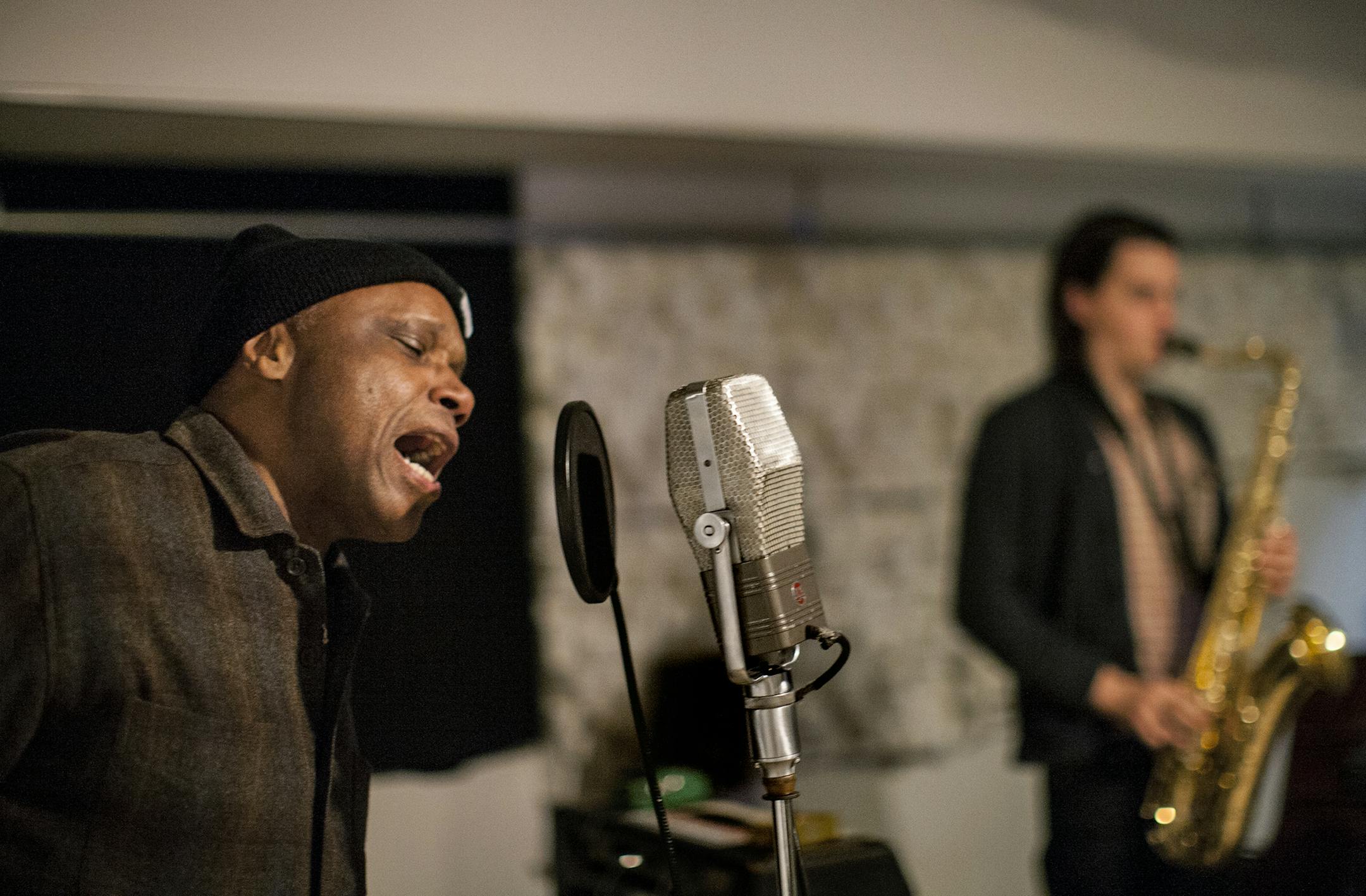 Sonny Knight works on a new album with the Secret Stash house band--the Lakers--at the Secret Stash basement recording studio in Minneapolis January 4, 2014.