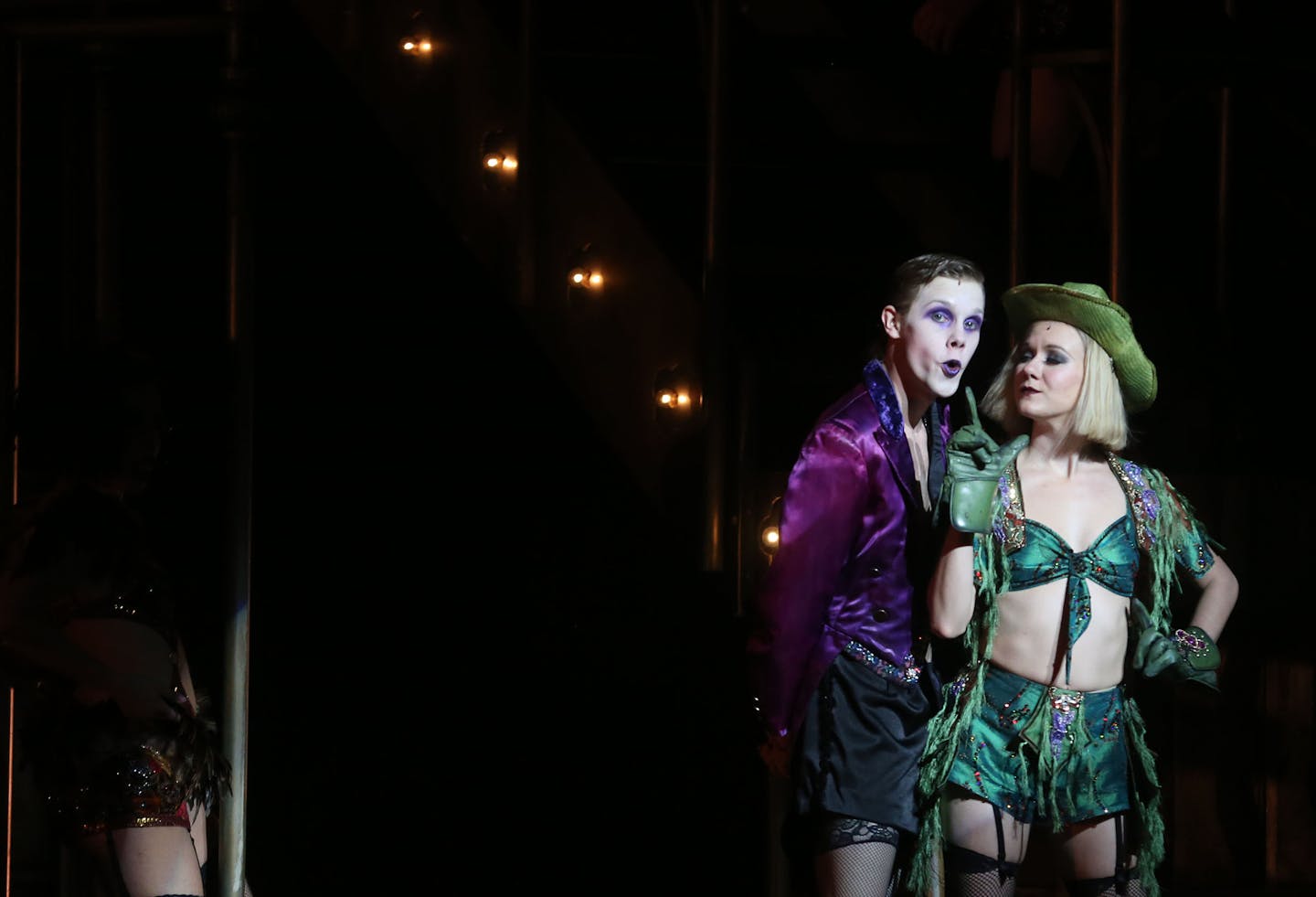 Actors Tyler Michaels and Krysti Wiita performed a scene from "Cabaret" during the dress rehearsal at the Pantages, produced by Theater Latte Da in Minneapolis Tuesday, January 7, 2014. ] (KYNDELL HARKNESS/STAR TRIBUNE) kyndell.harkness@startribune.com