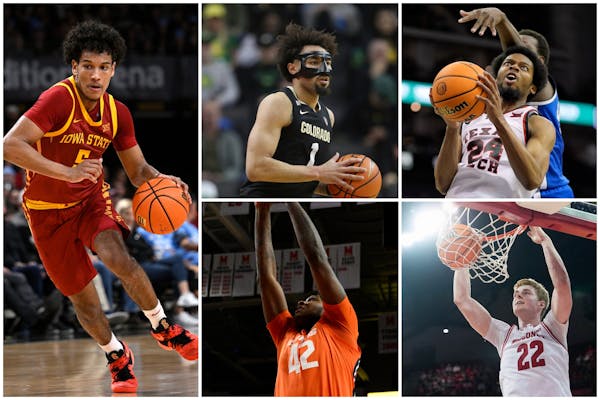 Five Minnesotans to watch in the upcoming NCAA tournament (clockwise from left): Iowa State's Curtis Jones, Colorado's J'Vonne Hadley, Texas Tech's Ke