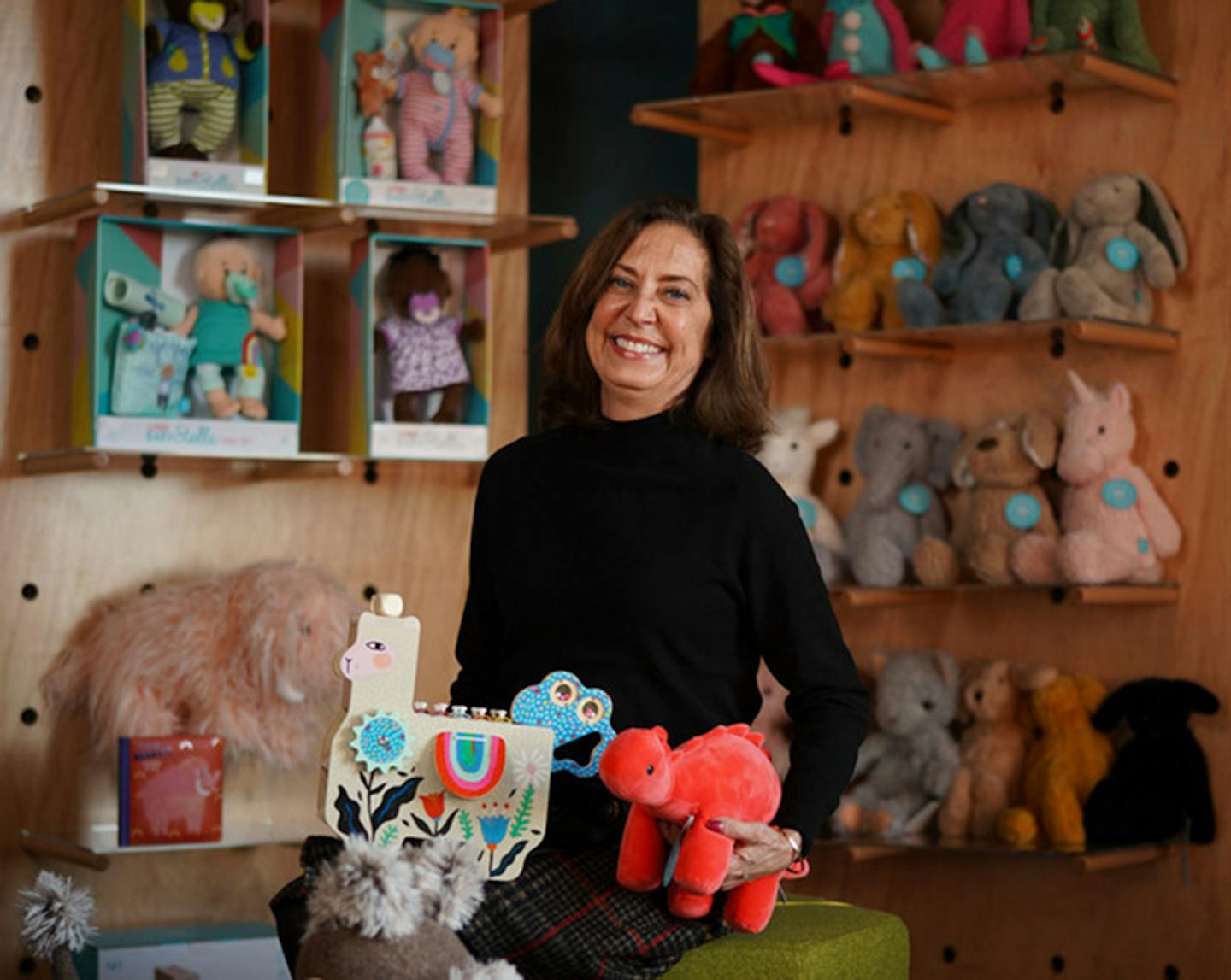 Manhattan Toy CEO Nora O'Leary with some of the company's toys.