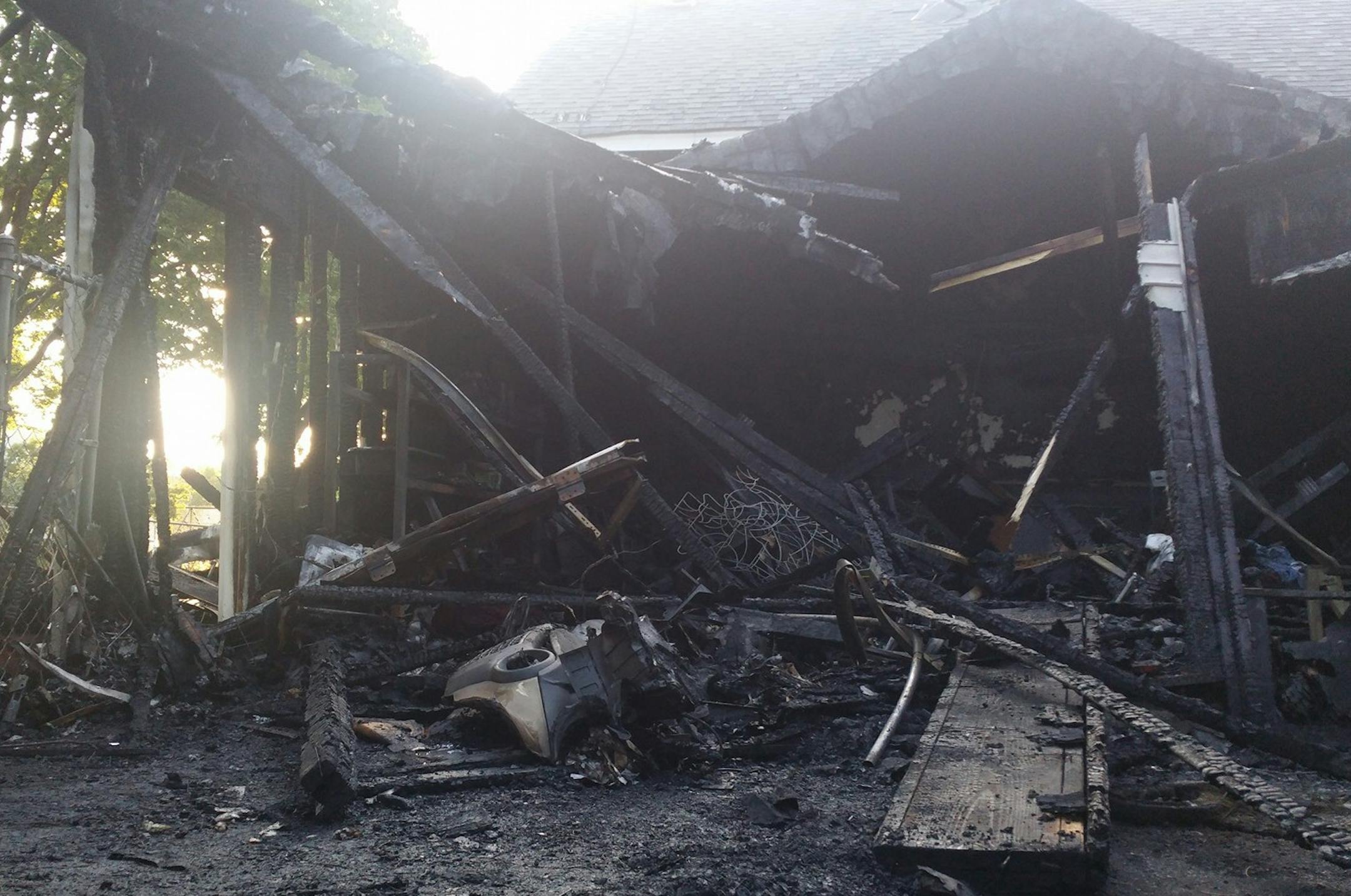 Fire engulfed this residential garage in north Minneapolis.
