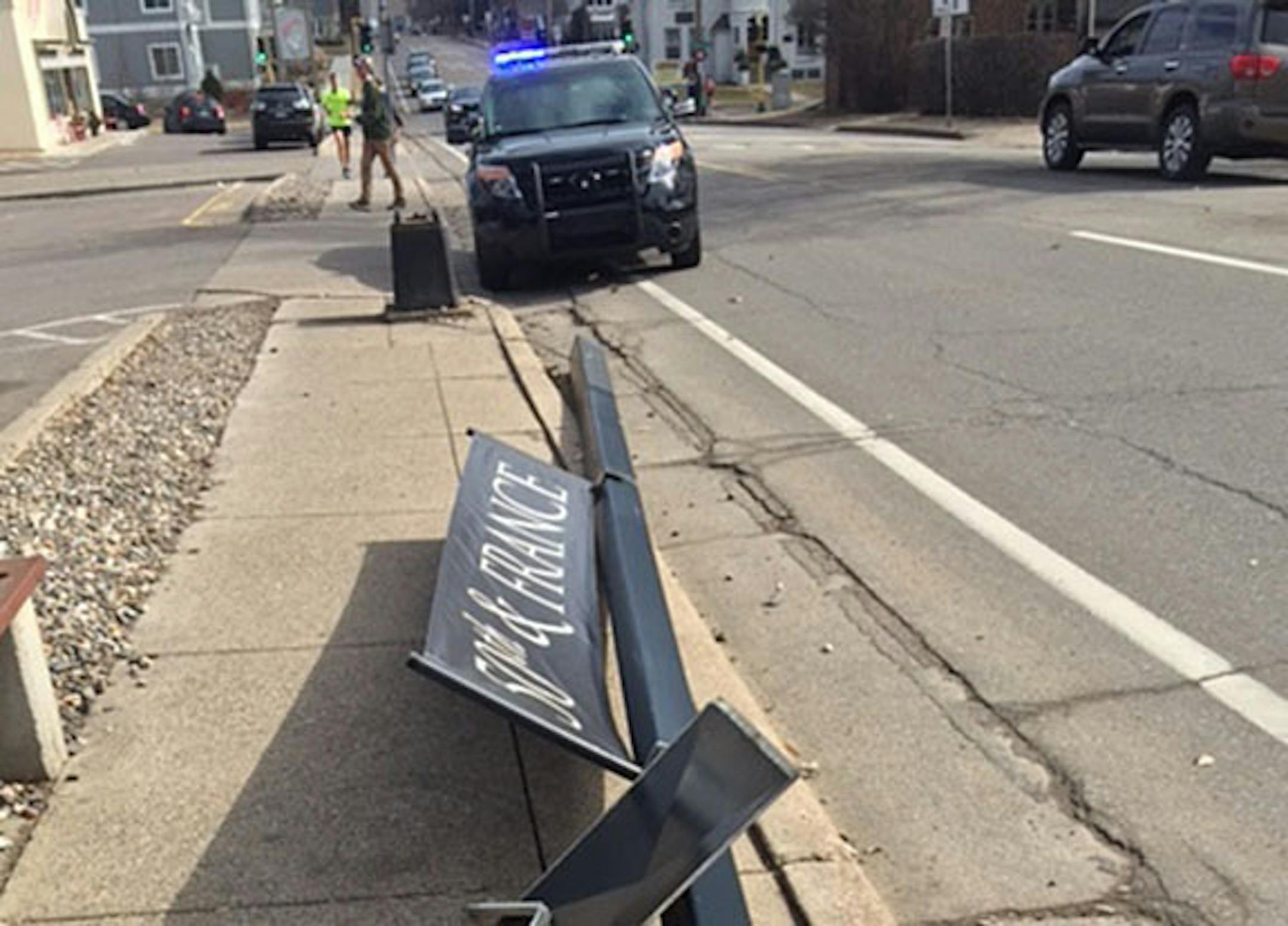 A rusted light pole fell near 50th and France in Minneapolis on Sunday, March 5, 2017.