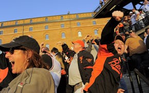 Baltimore Orioles fans erupt as first baseman Chris Davis connects on a grand slam home run in the eighth inning against the Minnesota Twins at Oriole