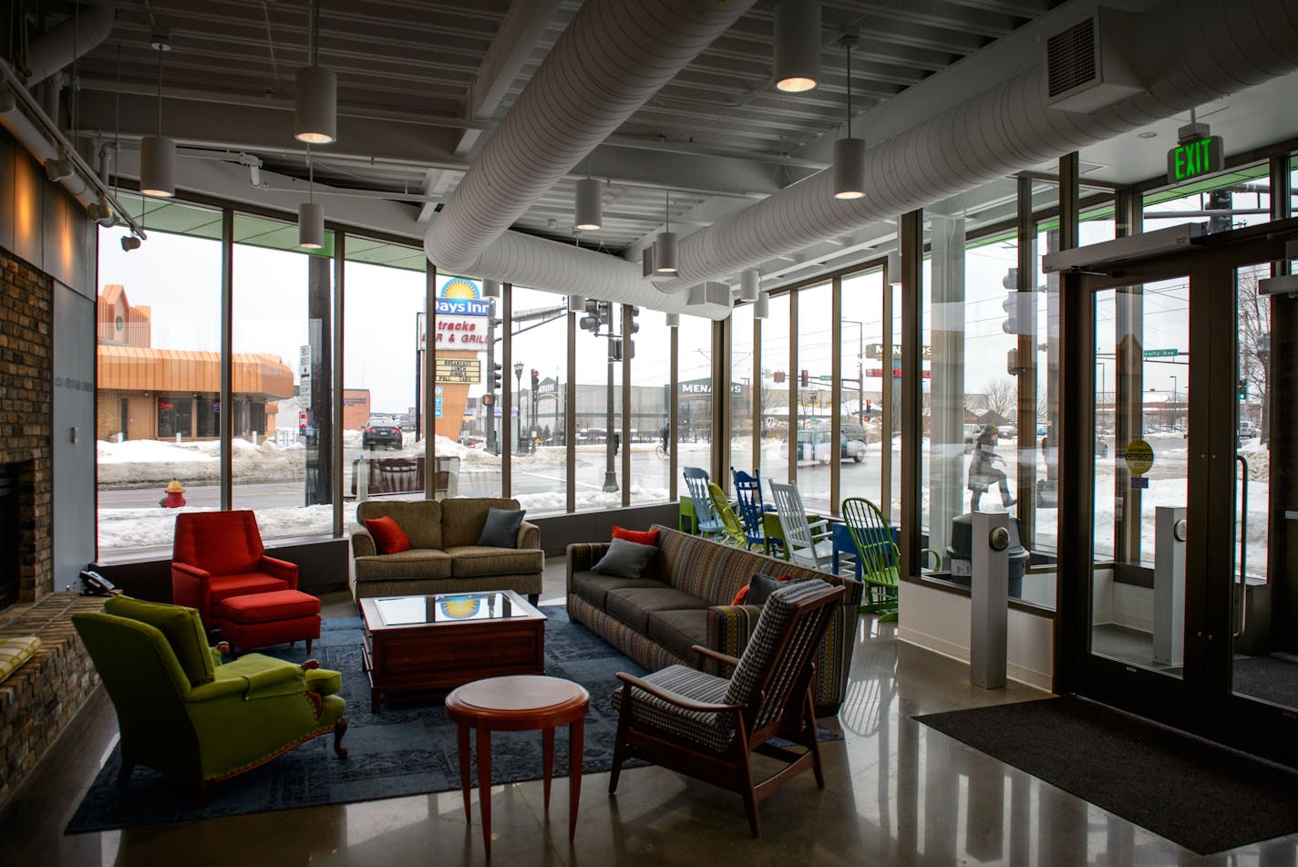 The Target Welcome Center looks out on University Ave. The new $6.8 million headquarters for Twin Cities Habitat for Humanity in St. Paul is set to open the week of Feb. 24. The sleek new building was designed with the organizations clientele in mind -- with an open meeting room on the first floor, with a play area for kids and classroom space for low-income families looking to learn more about home ownership. Thursday, February 20, 2014. ] GLEN STUBBE * gstubbe@startribune.com