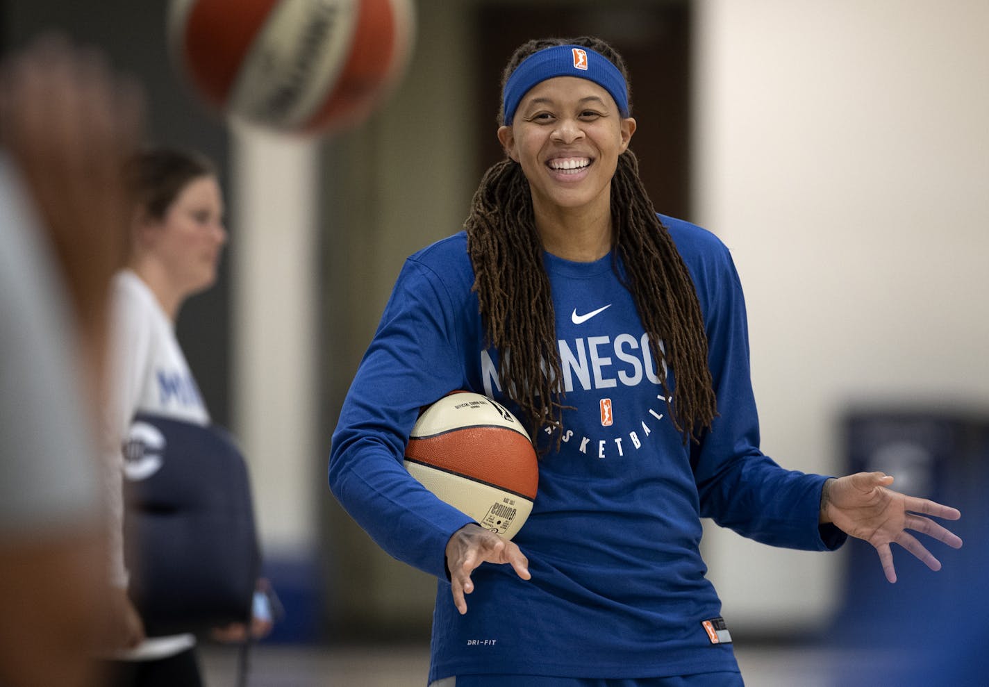 Minnesota Lynx Seimone Augustus during the first day of training camp. ] CARLOS GONZALEZ &#x2022; cgonzalez@startribune.com &#x2013; Minneapolis, MN &#x2013; May 5, 2019, WNBA, Coverage of the first day of Minnesota Lynx training camp.