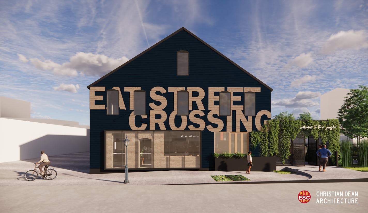 A rendering of the Eat Street Crossing, a new food hall concept on Nicollet Avenue in Minneapolis. Provided by Christian Dean Architecture.