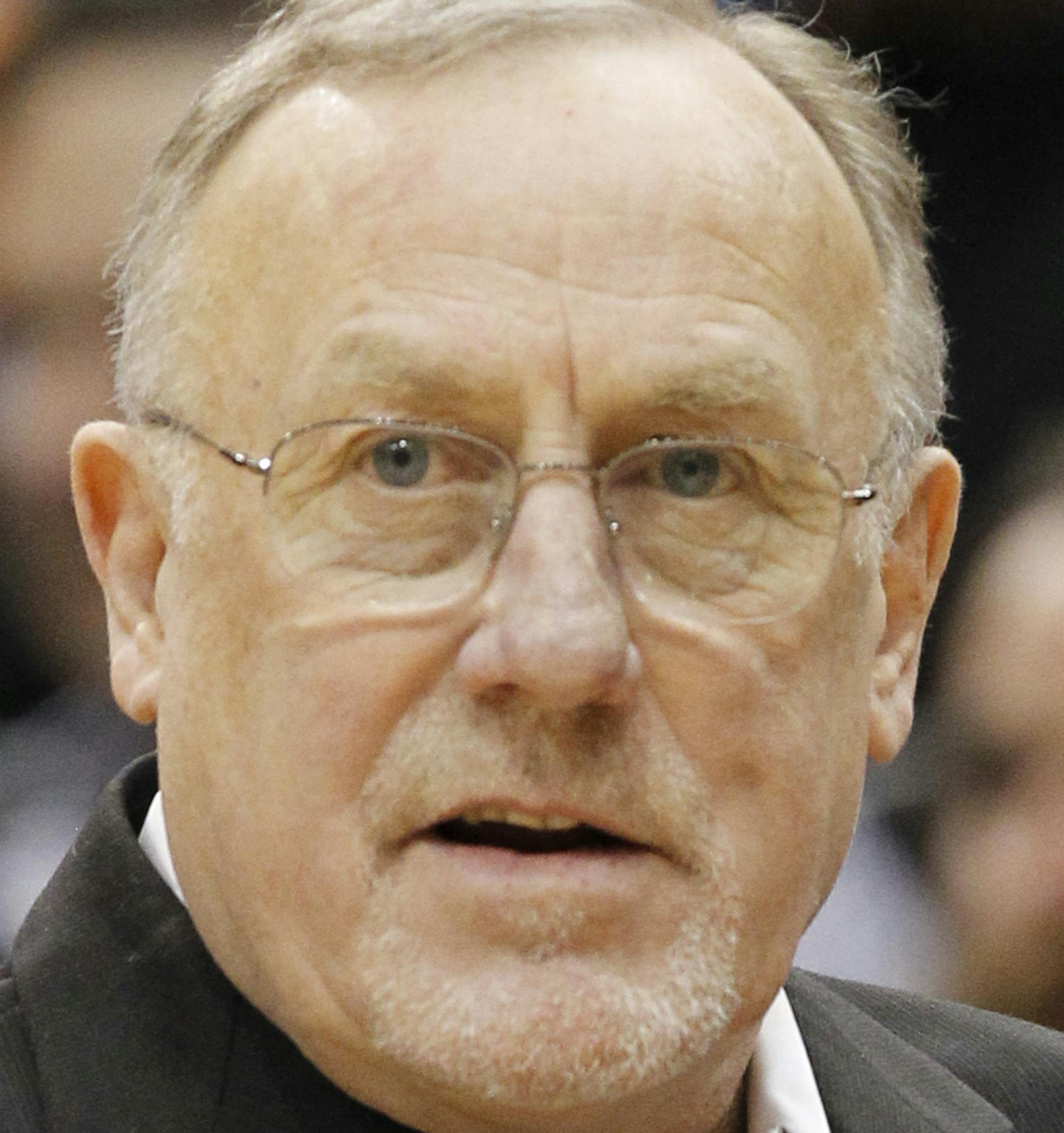 Minnesota Timberwolves head coach Rick Adelman watches his team during the fourth quarter of an NBA basketball game against the Memphis Grizzlies in Minneapolis, Wednesday, April 2, 2014. The Timberwolves won 102-88. (AP Photo/Ann Heisenfelt)