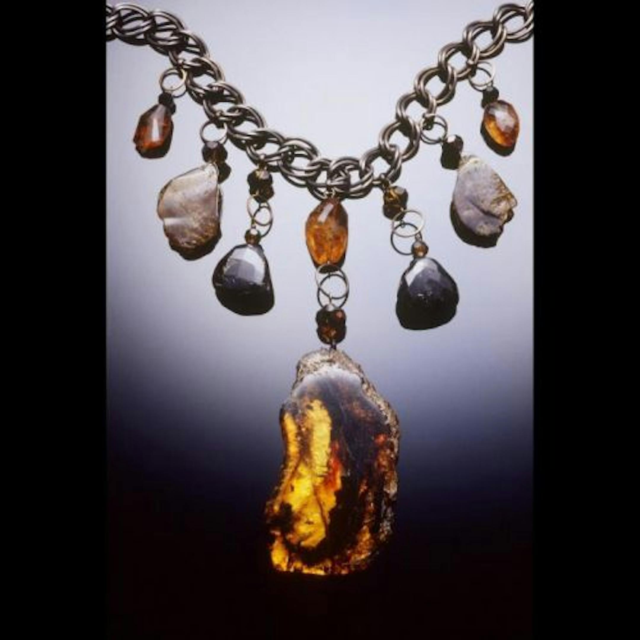 Jewelry by local designer Karla Haugen, who is organizing "Presence of the Holidays" this Sat. at Suburban World Theatre. Rings are $40 and necklaces range from $100 to $400.