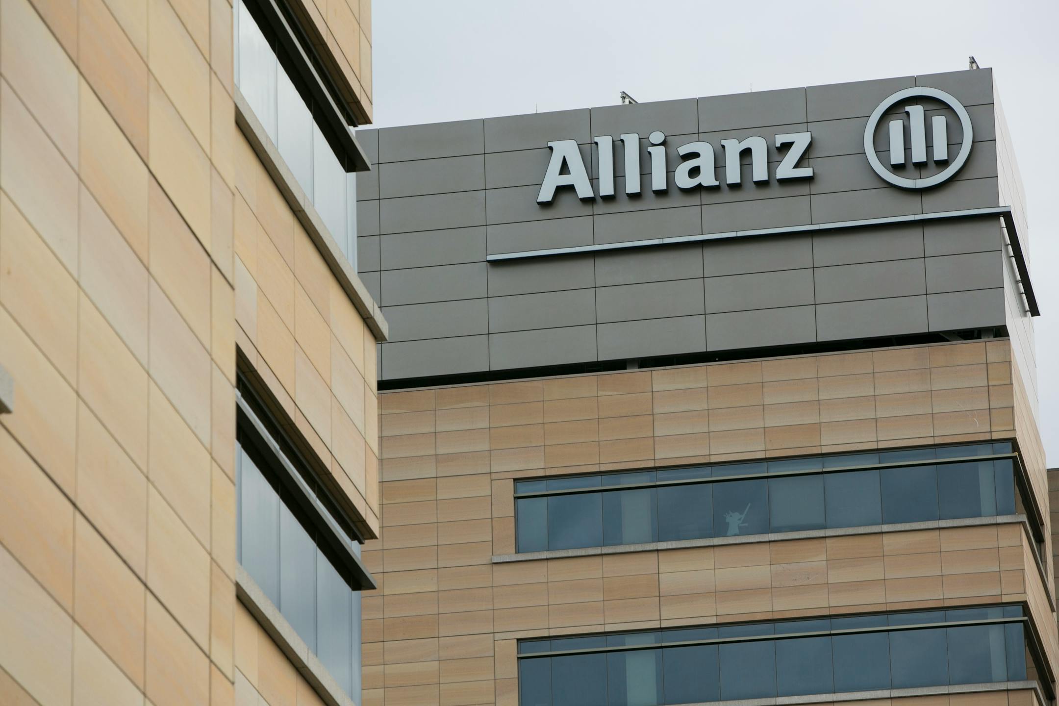 A logo sign outside of the headquarters of the Allianz Life Insurance Company of North America in Minneapolis, Minnesota on October 25, 2015. Photo by Kristoffer Tripplaar *** Please Use Credit from Credit Field ***