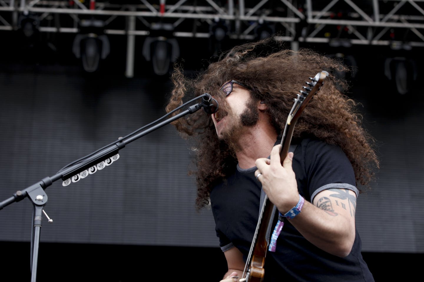 Lead singer of Coheed and Cambria Claudio Sanchez sings during the first day of the first annual River Festival at Harriet Island in St. Paul, Minn. on Saturday June 23, 2012.