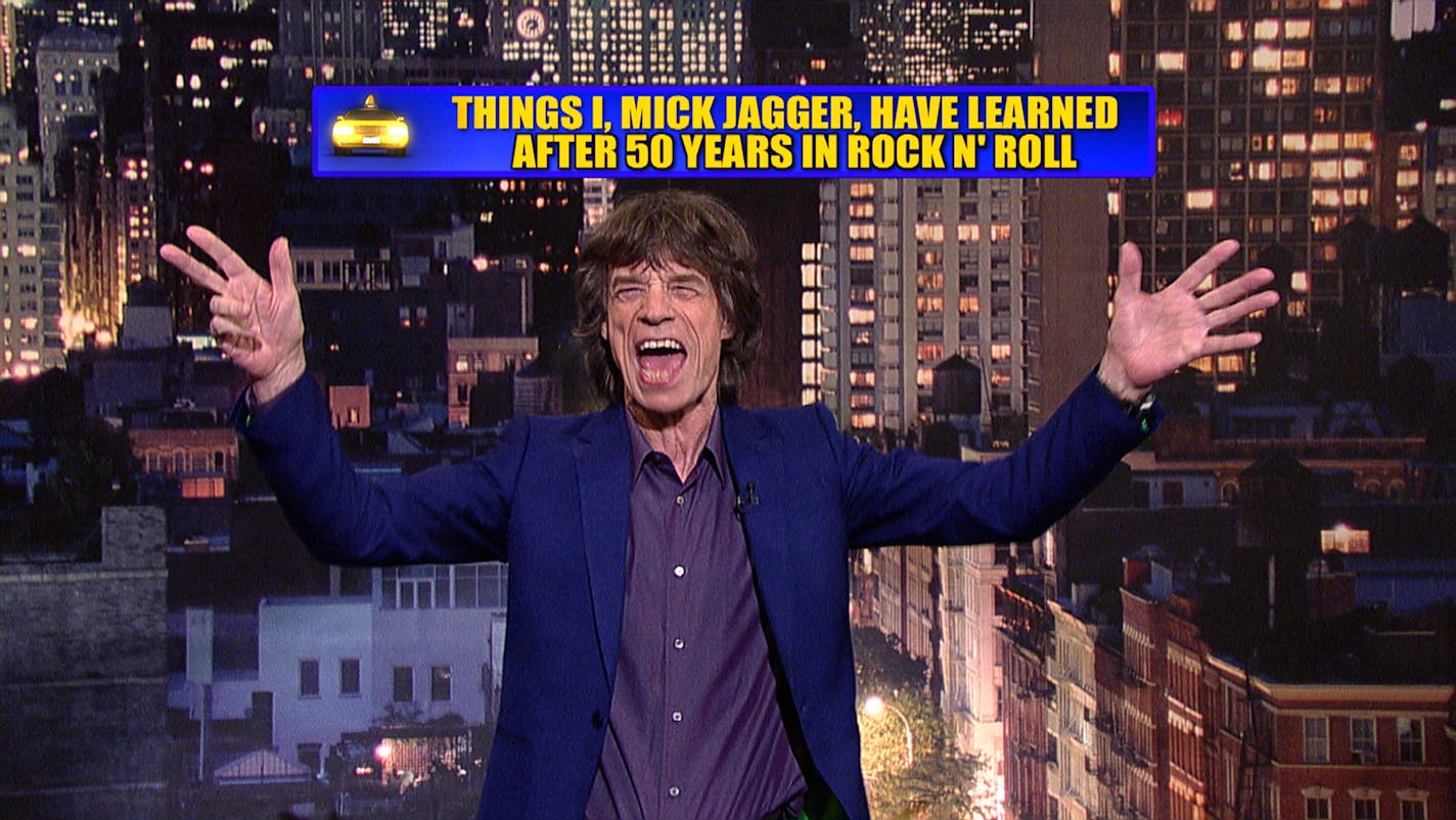 Mick Jagger presented the "Top 10 Things I, Mick Jagger, Have Learned After 50 Years in Rock 'n' Roll" on "Late Show With David Letterman."