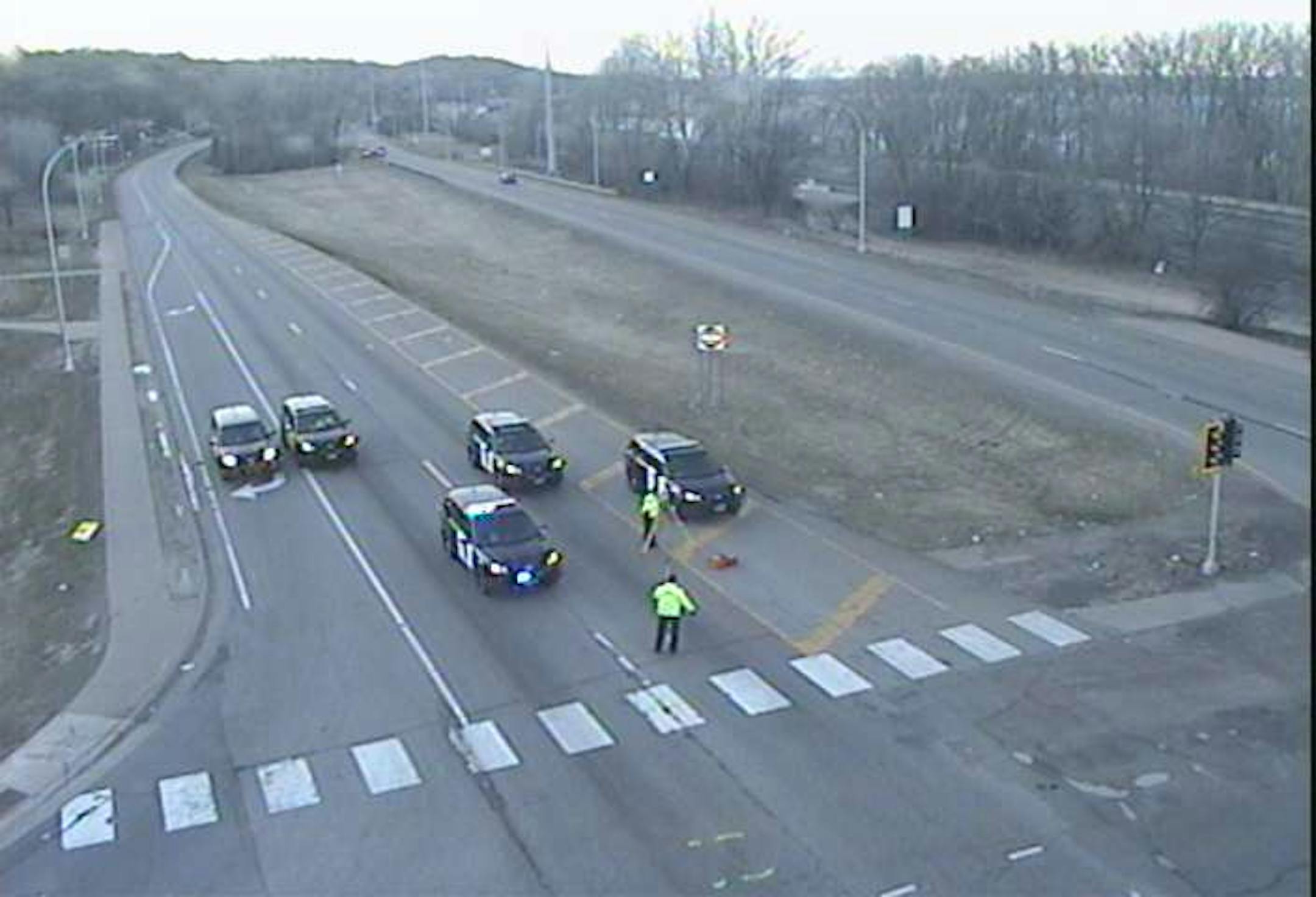A State Patrol crash reconstruction team on the scene of a fatal crash on Hwy. 61 at Lower Afton Road.