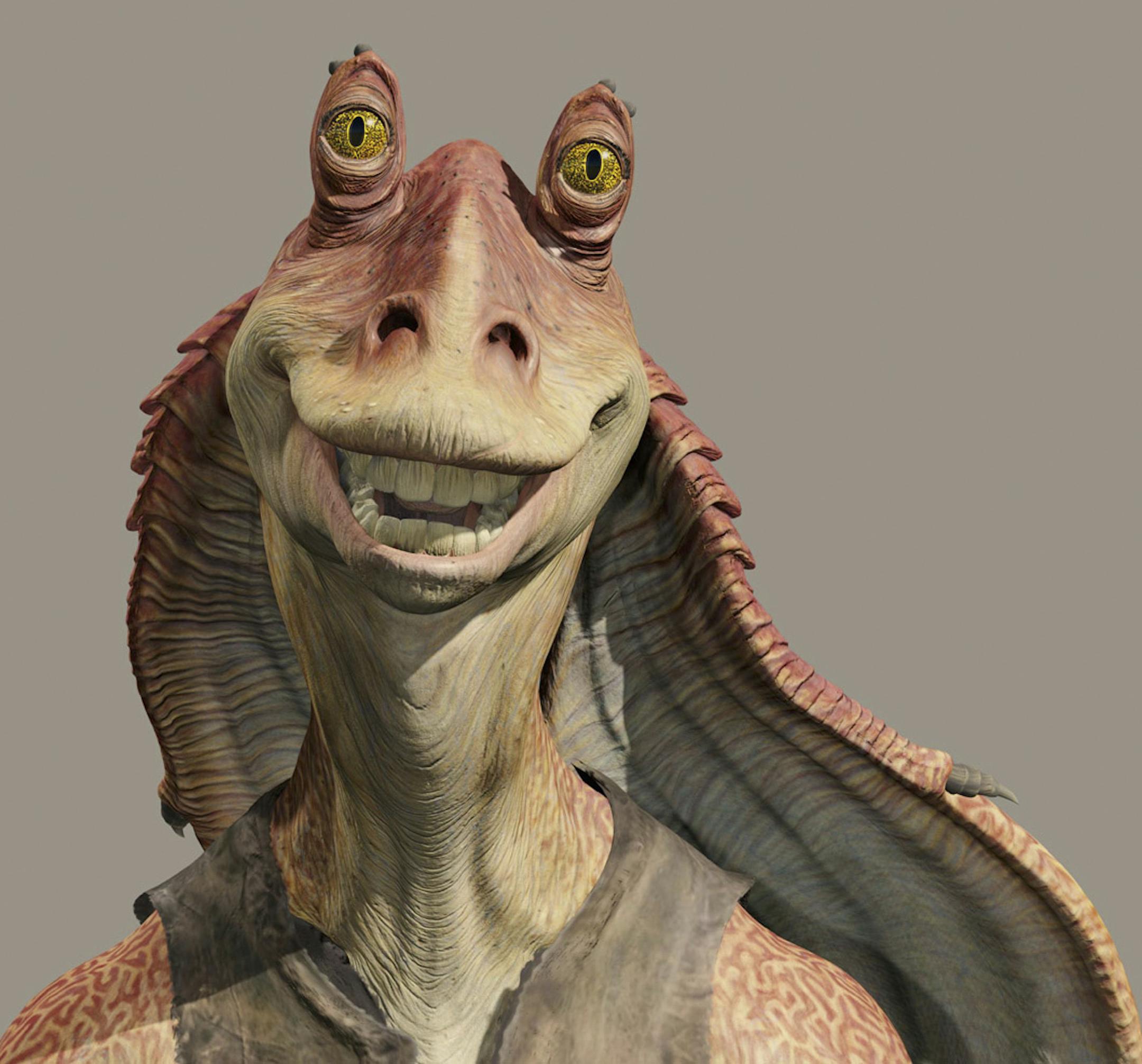 The character Jar Jar Binks is shown in this undated promotional photo from "Star Wars Episode I: The Phantom Menace." Jar Jar Binks' slapstick antics in "The Phanton Menace" made him one of the most reviled characters in movie history. It's no surprise that he has a lot less screen time in the newest film, "Star Wars: Episode II Attack of the Clones." (AP Photo/Lucasfilm Ltd.)