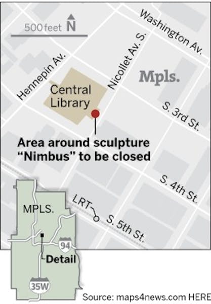 Sculpture on Nicollet Mall barricaded to block homeless