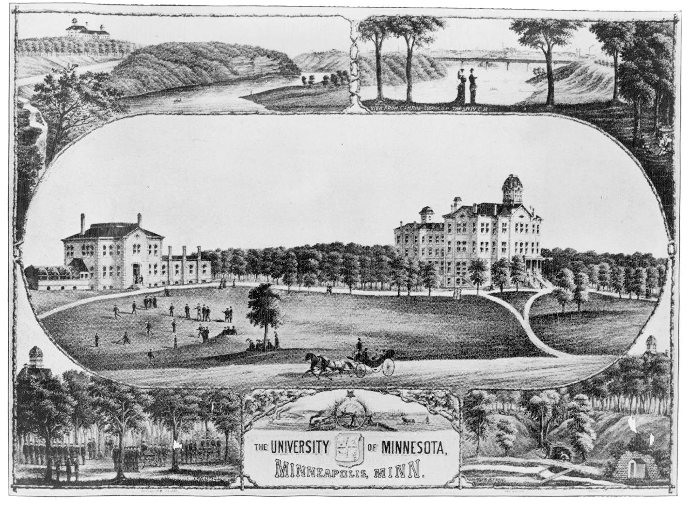 February 18, 1951 The University grounds and buildings as they appeared in the early eighties. Although Mr. Snyder lived a full life in other business and civic affairs, the University of Minnesota was undoubtedly his primary interest. He was graduated from the university in 1881, when the students totaled 271 and the campus looked like the picture above. The history of the growth of the university ( below) is like reading the life story of Mr. Snyder -chapter by chapter, to, run together. In th