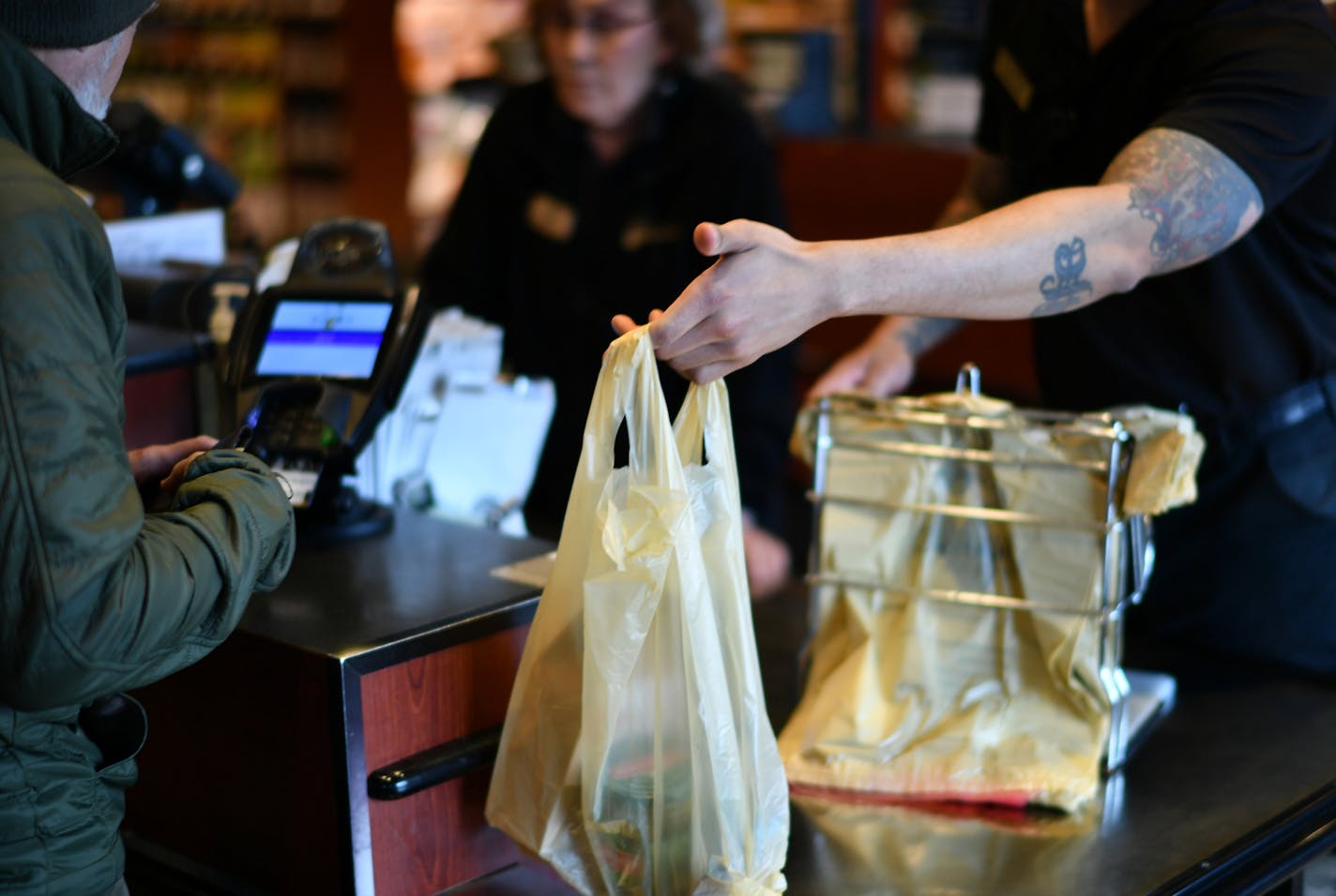 Justin Marshall bagged customers groceries at Kowalski&#x2019;s in southwest Minneapolis.