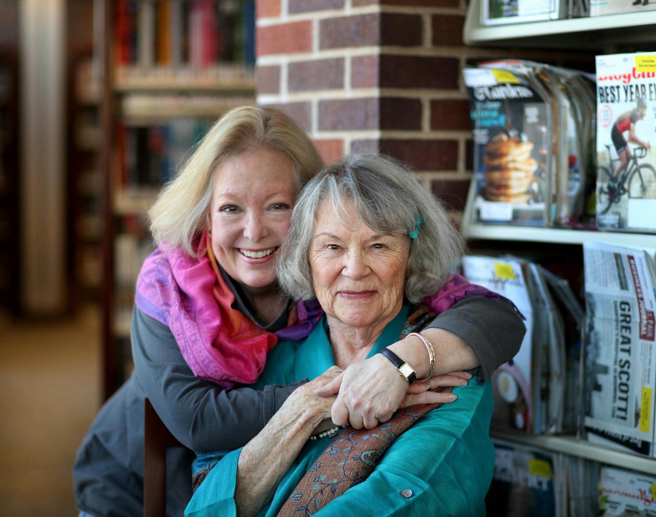 Local authors Kit Naylor, left, and Faith Sullivan met at a book signing 27 years ago and became best of friends since. "Faith has been a really wonderful mentor to me," says Naylor who describes Sullivan as a mother figure. Sullivan describes Naylor as a promoter of writers. "She's an author's best friend, " she says. The intergenerational friends were photographed at the Washburn Library Friday, Jan. 19, 2018, in Minneapolis, MN.] DAVID JOLES � david.joles@startribune.com Kit Naylor and Faith
