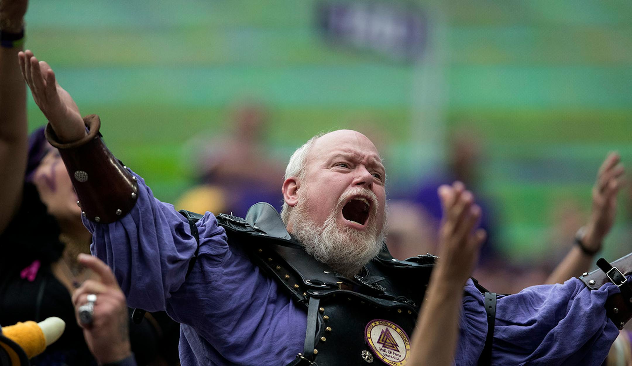 A Minnesota Vikings fan in the stands reacted to a play in the fourth quarter of last week's game.