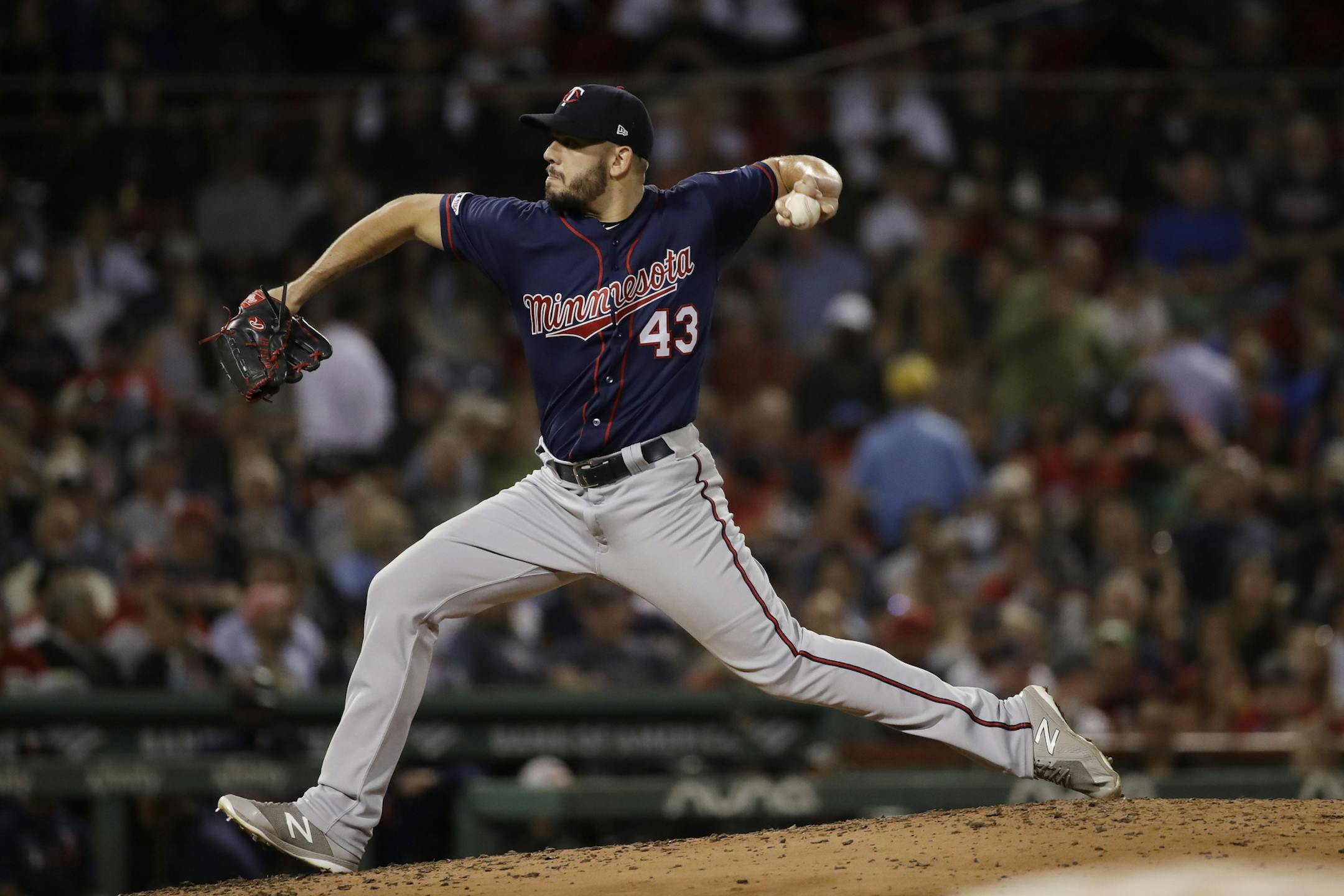 Minnesota Twins relief pitcher Lewis Thorpe delivers to the Boston Red Sox during the fourth inning of a baseball game at Fenway Park, Tuesday, Sept. 3, 2019, in Boston. (AP Photo/Elise Amendola)
