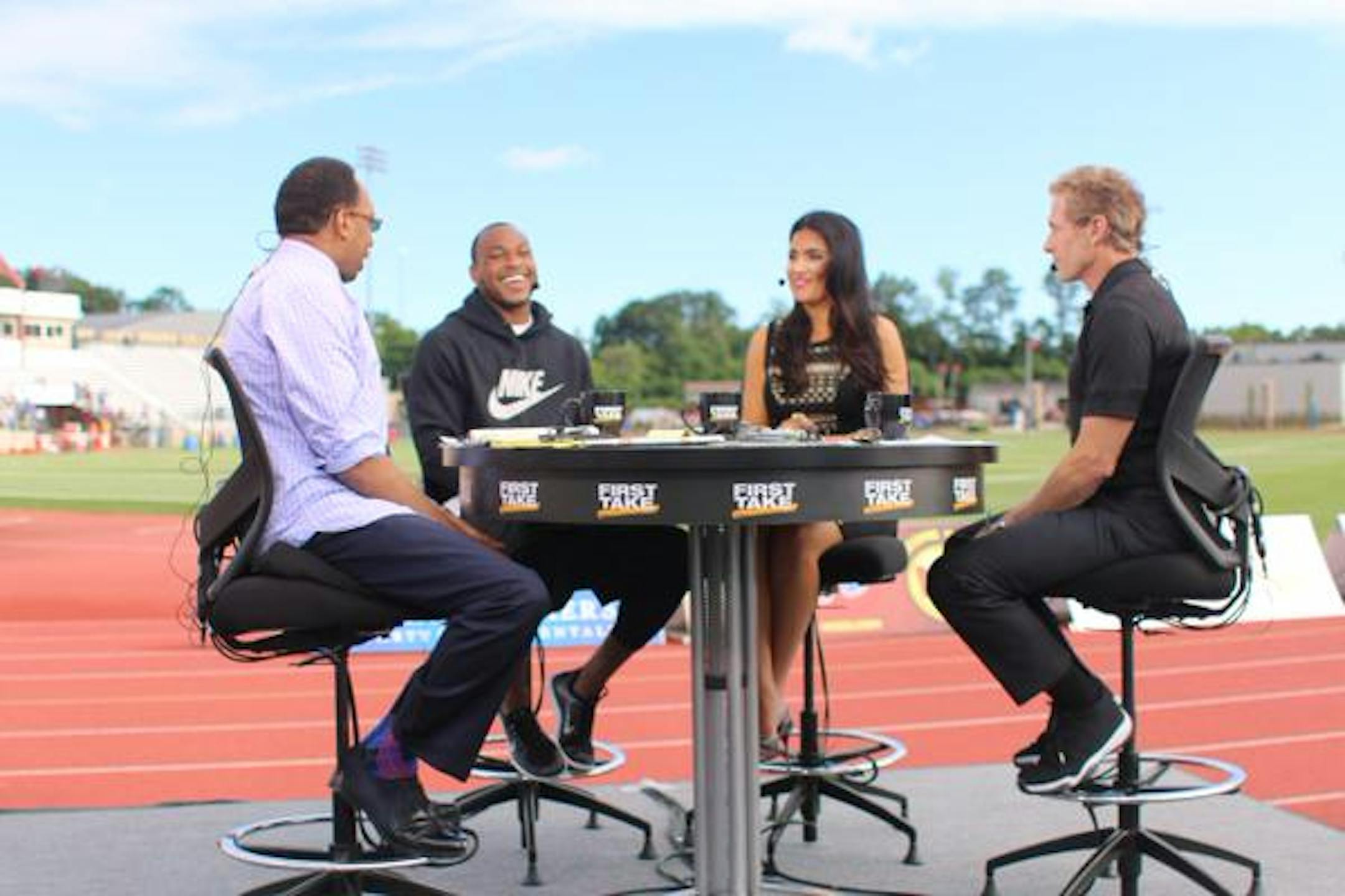 Percy Harvin (second from left) with Stephen A. Smith, Molly Qerim and Skip Bayless.