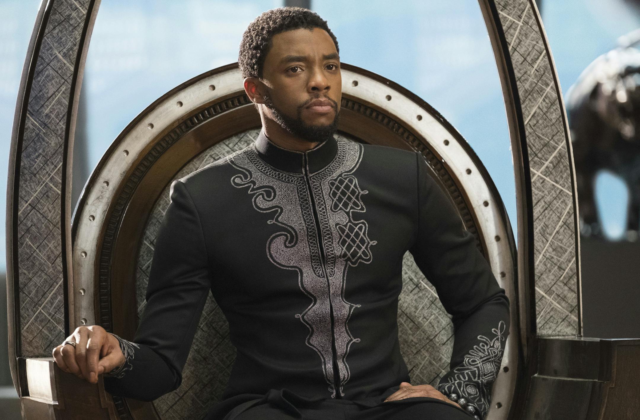 This image released by Disney shows Chadwick Boseman in a scene from Marvel Studios' "Black Panther." Just as ìBlack Pantherî is setting records at the box office, a new study finds that diverse audiences are driving most of the biggest blockbusters and many of the most-watched hits on television. (Matt Kennedy/Marvel Studios-Disney via AP)