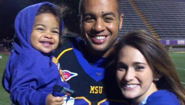 Isaac Kolstad, with his wife Molly and 3-year-old daughter.