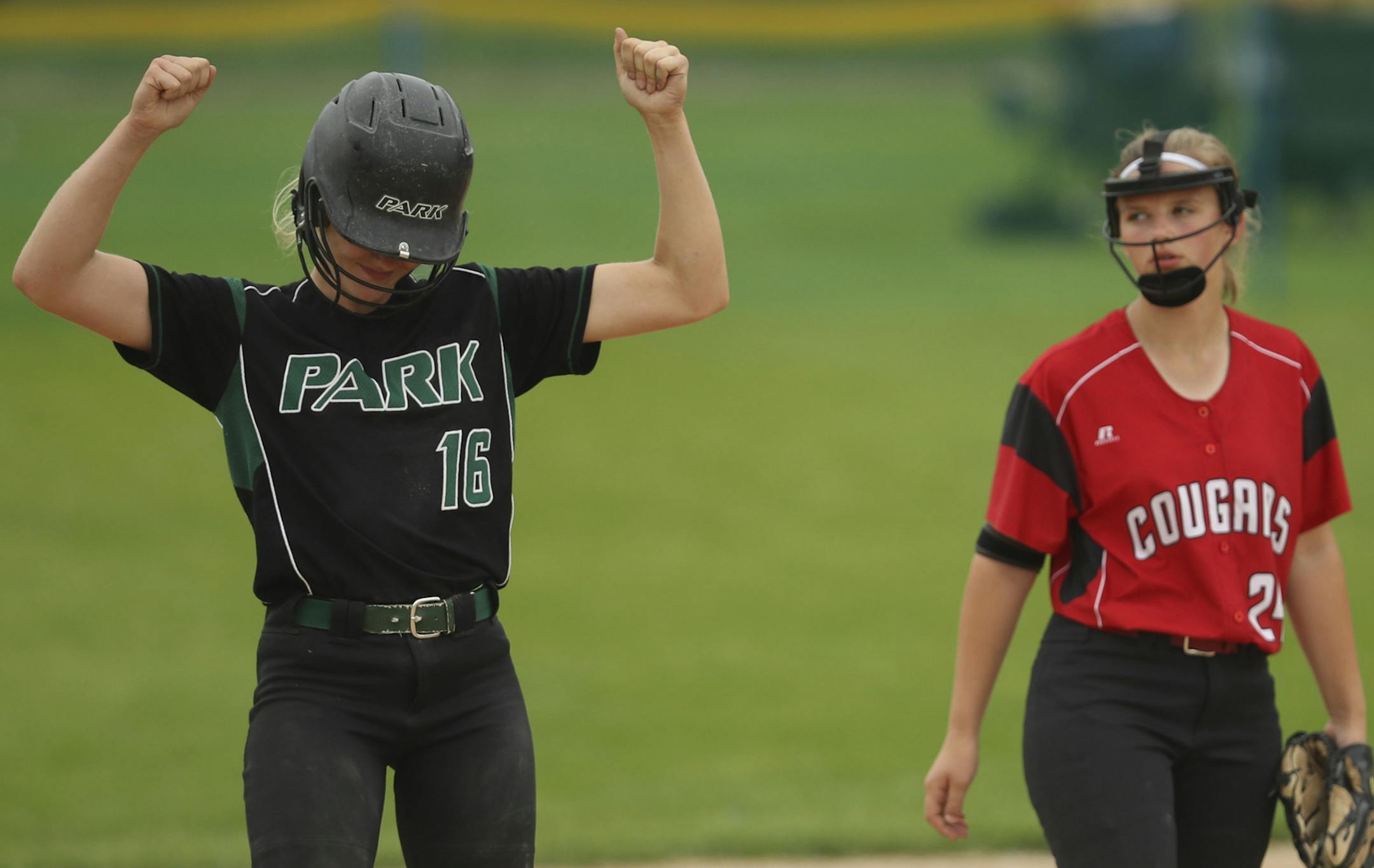 ] JEFF WHEELER ï jeff.wheeler@startribune.com The Minnesota State High School League's girls' softball state tournament began Thursday, June 7, 2018 at Caswell Park in North Mankato. Park defeated Centennial 10-0 in their Class 4A semifinal game to advance to Friday's championship.